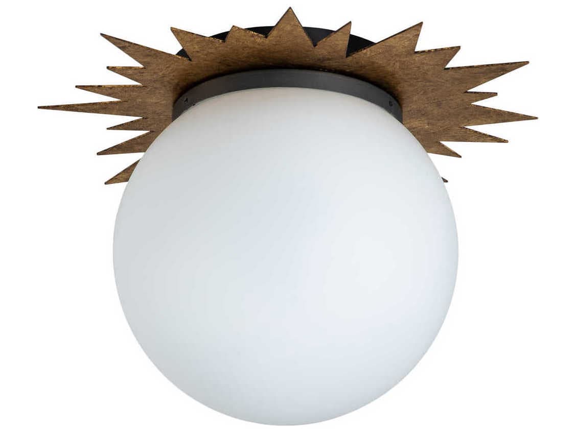 Lucas McKearn Soleil 3-Light Weathered Zinc Gold Glass LED Globe Round Flush Mount