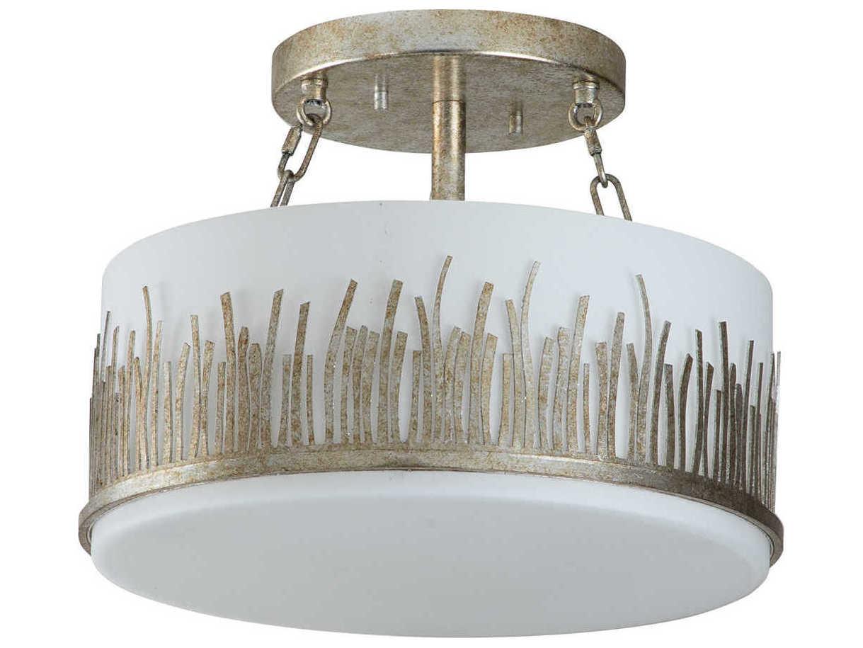 Lucas McKearn Sawgrass 3-Light Silver Glass Drum Round Semi Flush Mount