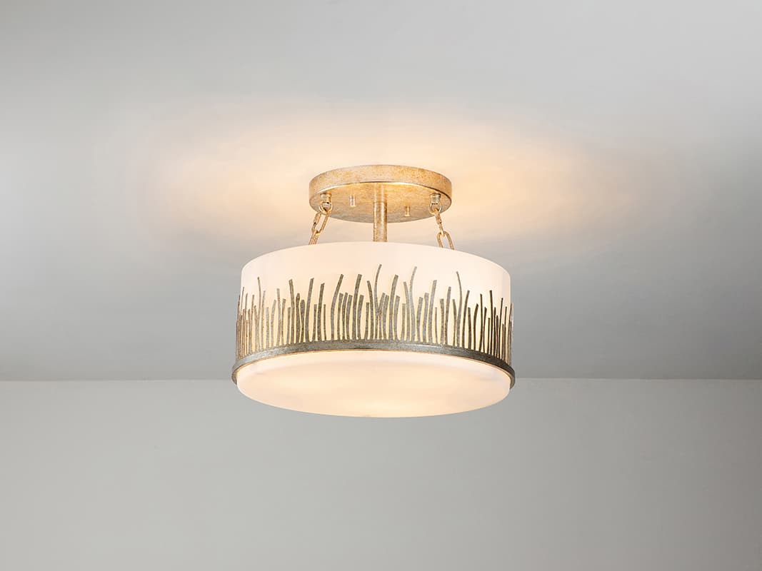 Lucas McKearn Sawgrass 3-Light Silver Glass Drum Round Semi Flush Mount