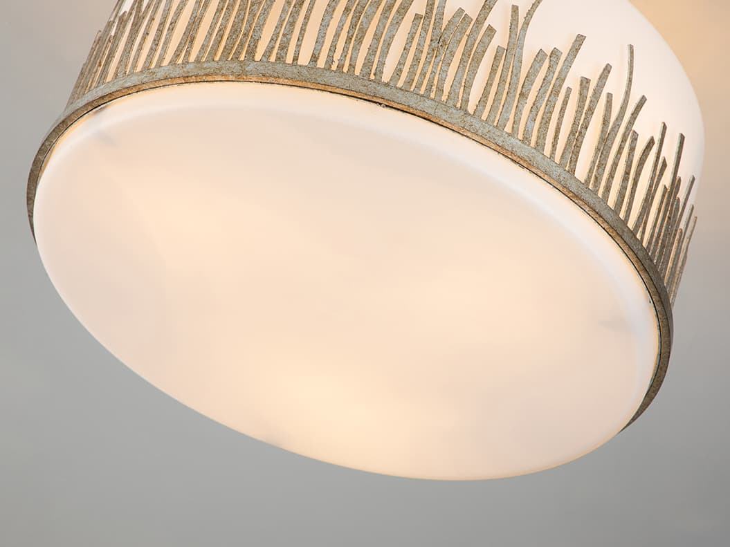 Lucas McKearn Sawgrass 3-Light Silver Glass Drum Round Semi Flush Mount