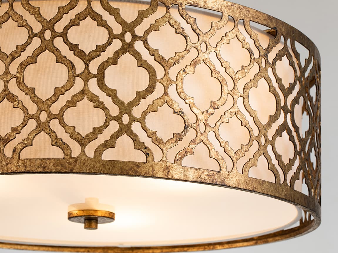 Lucas McKearn Arabella 3-Light Distressed Gold Glass Drum Geometric Pendant