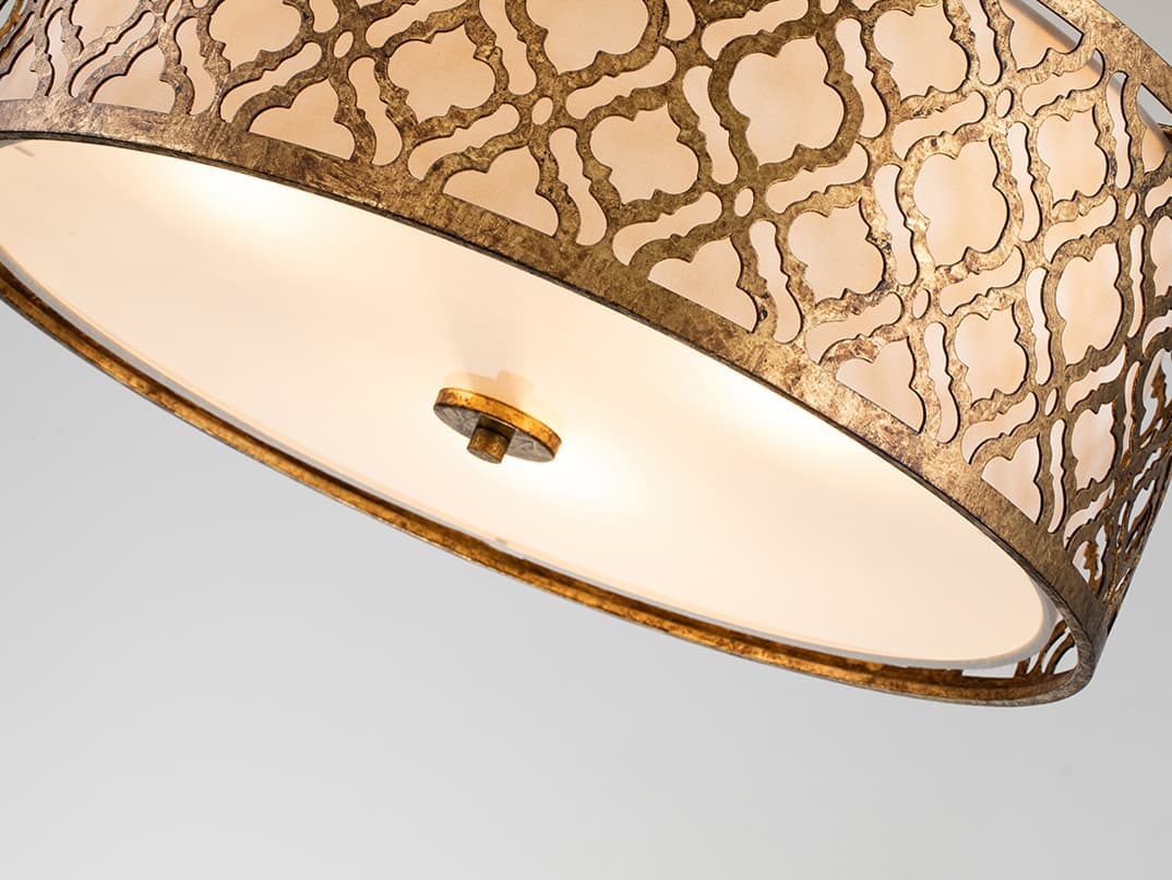 Lucas McKearn Arabella 3-Light Distressed Gold Glass Drum Geometric Pendant