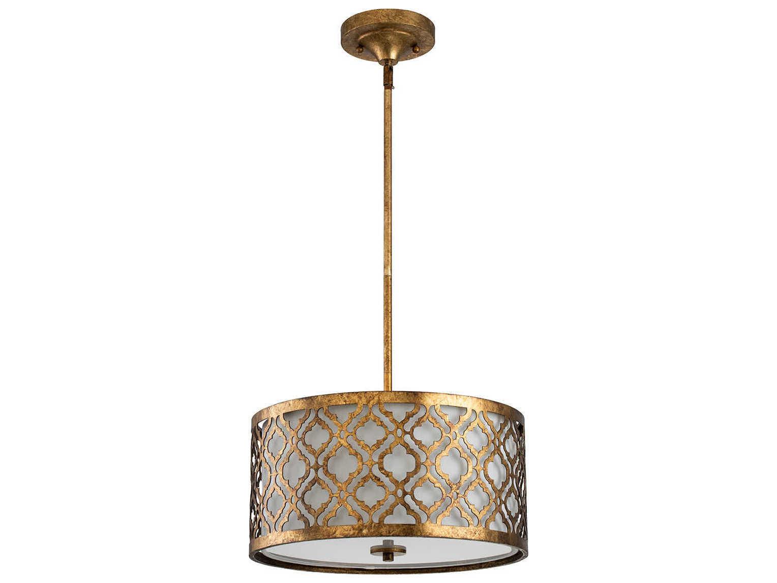 Lucas McKearn Arabella 2-Light Distressed Gold Glass Drum Geometric Pendant