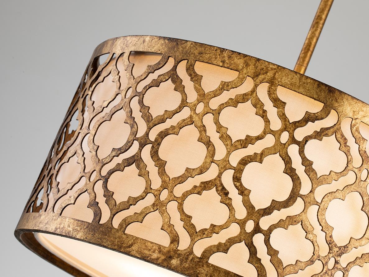 Lucas McKearn Arabella 2-Light Distressed Gold Glass Drum Geometric Pendant