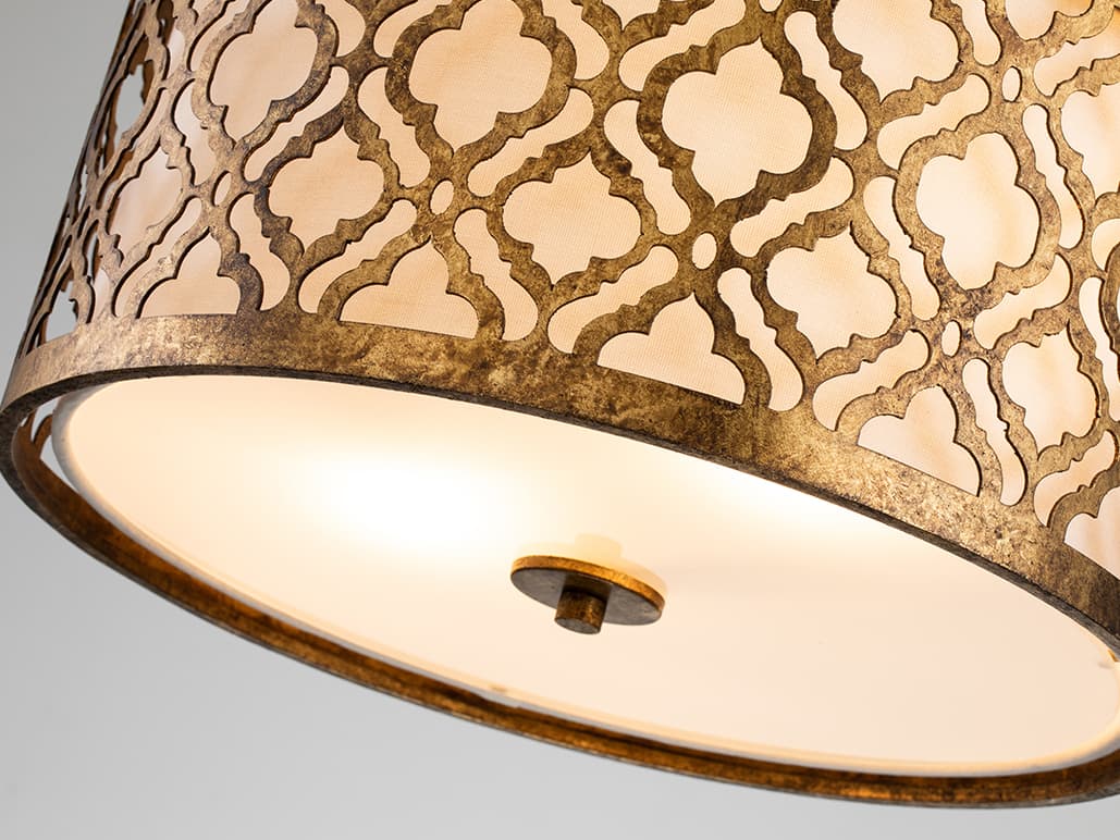 Lucas McKearn Arabella 2-Light Distressed Gold Glass Drum Geometric Pendant