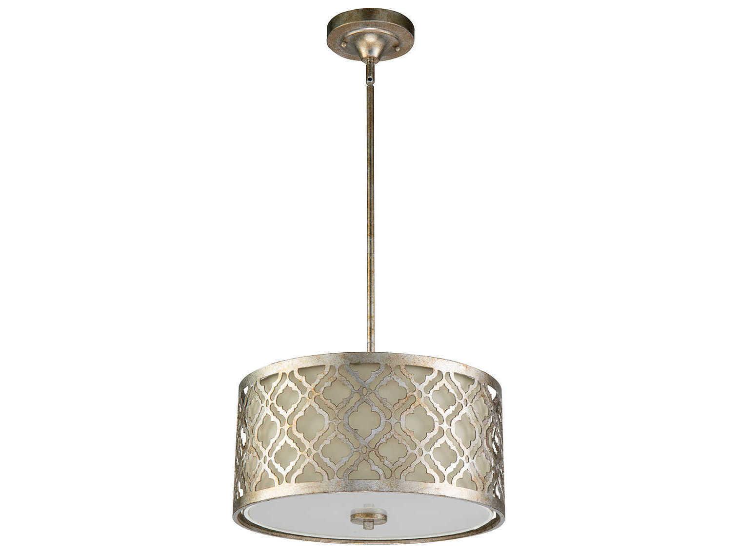 Lucas McKearn Arabella 2-Light Antique Silver Glass Drum Geometric Pendant