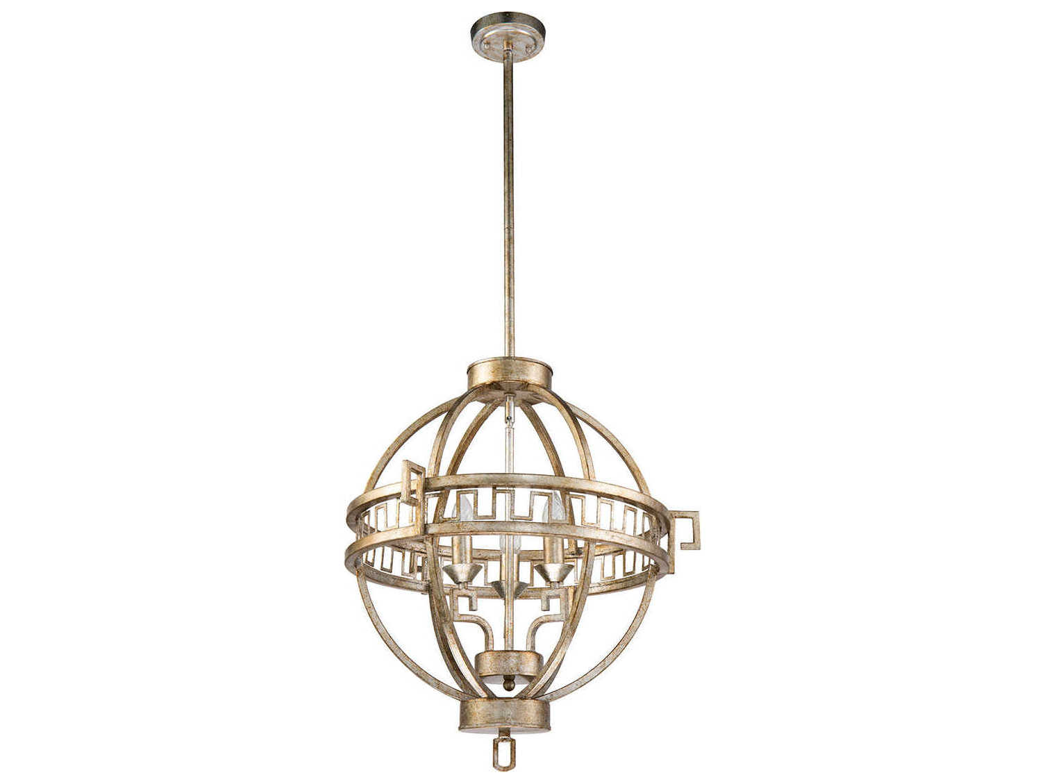 Lucas McKearn Lemuria 3-Light Antique Silver Candelabra Globe Geometric Chandelier