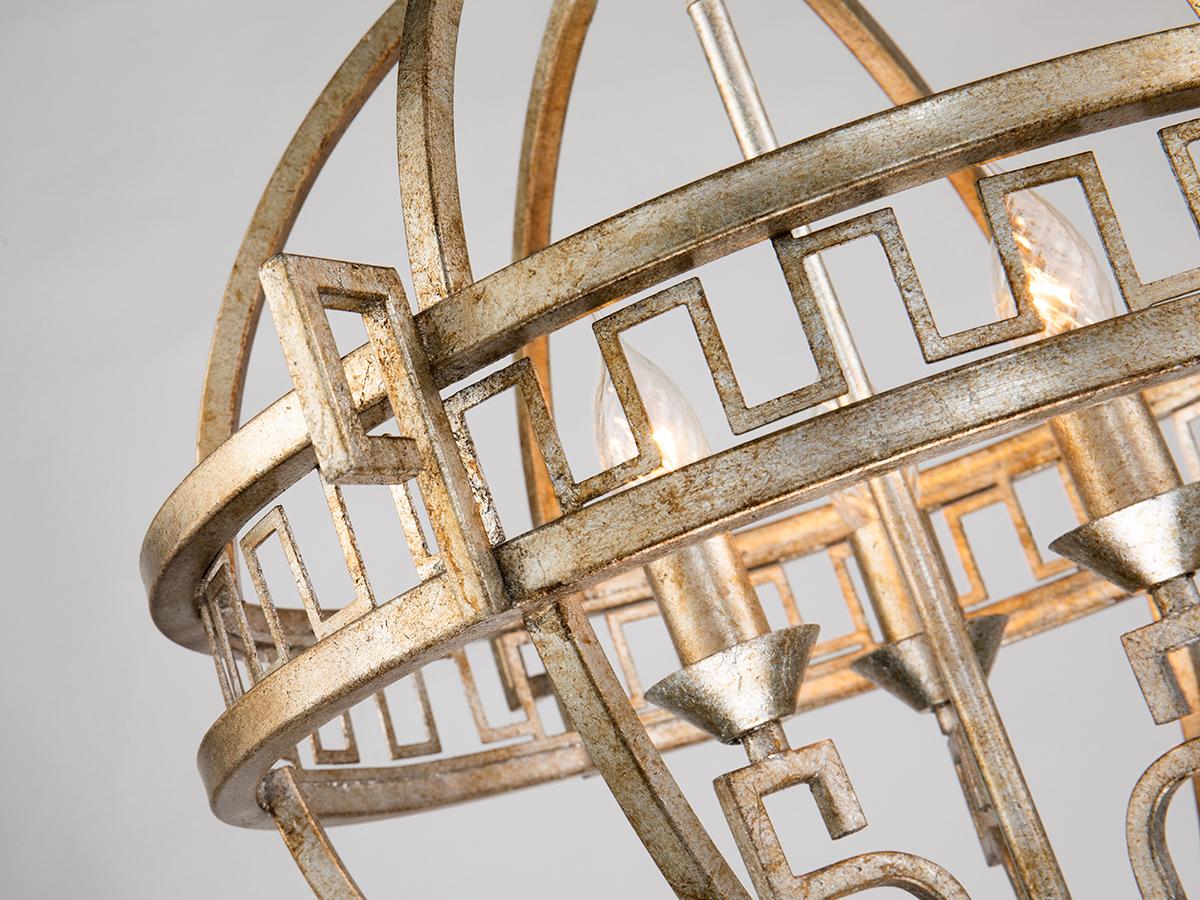 Lucas McKearn Lemuria 3-Light Antique Silver Candelabra Globe Geometric Chandelier