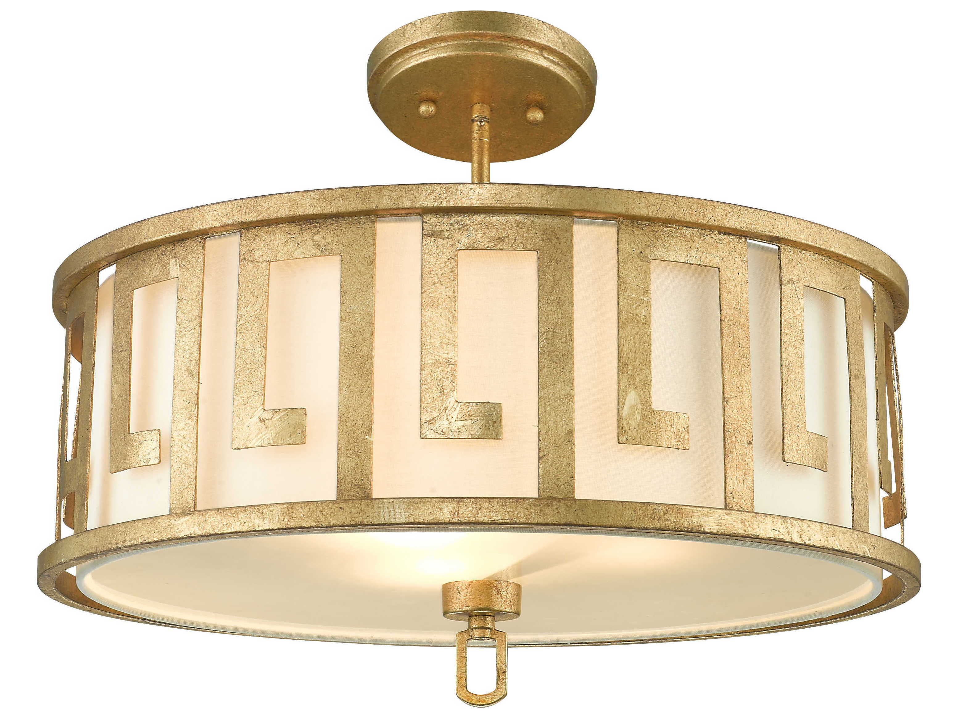Lucas McKearn Lemuria 3-Light Distressed Gold Drum Geometric Pendant