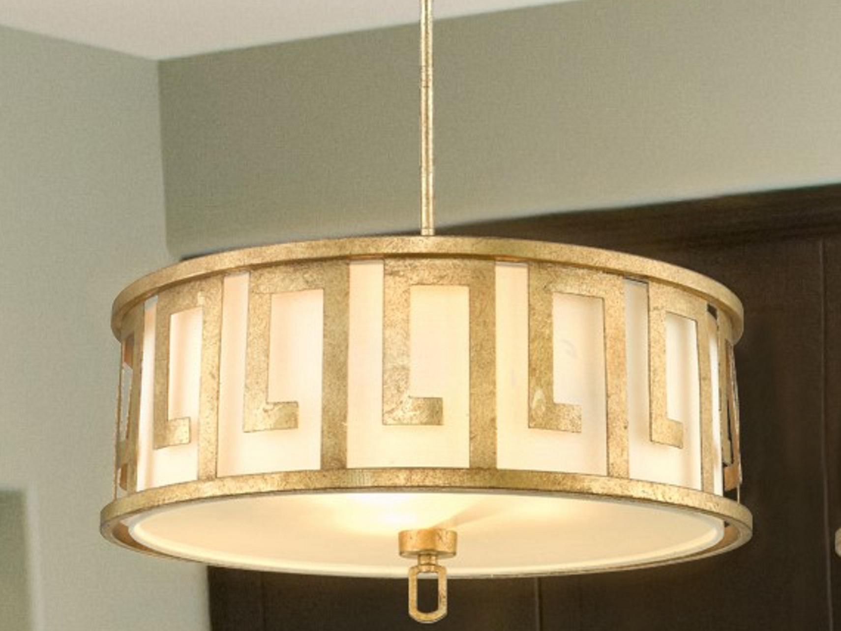 Lucas McKearn Lemuria 3-Light Distressed Gold Drum Geometric Pendant