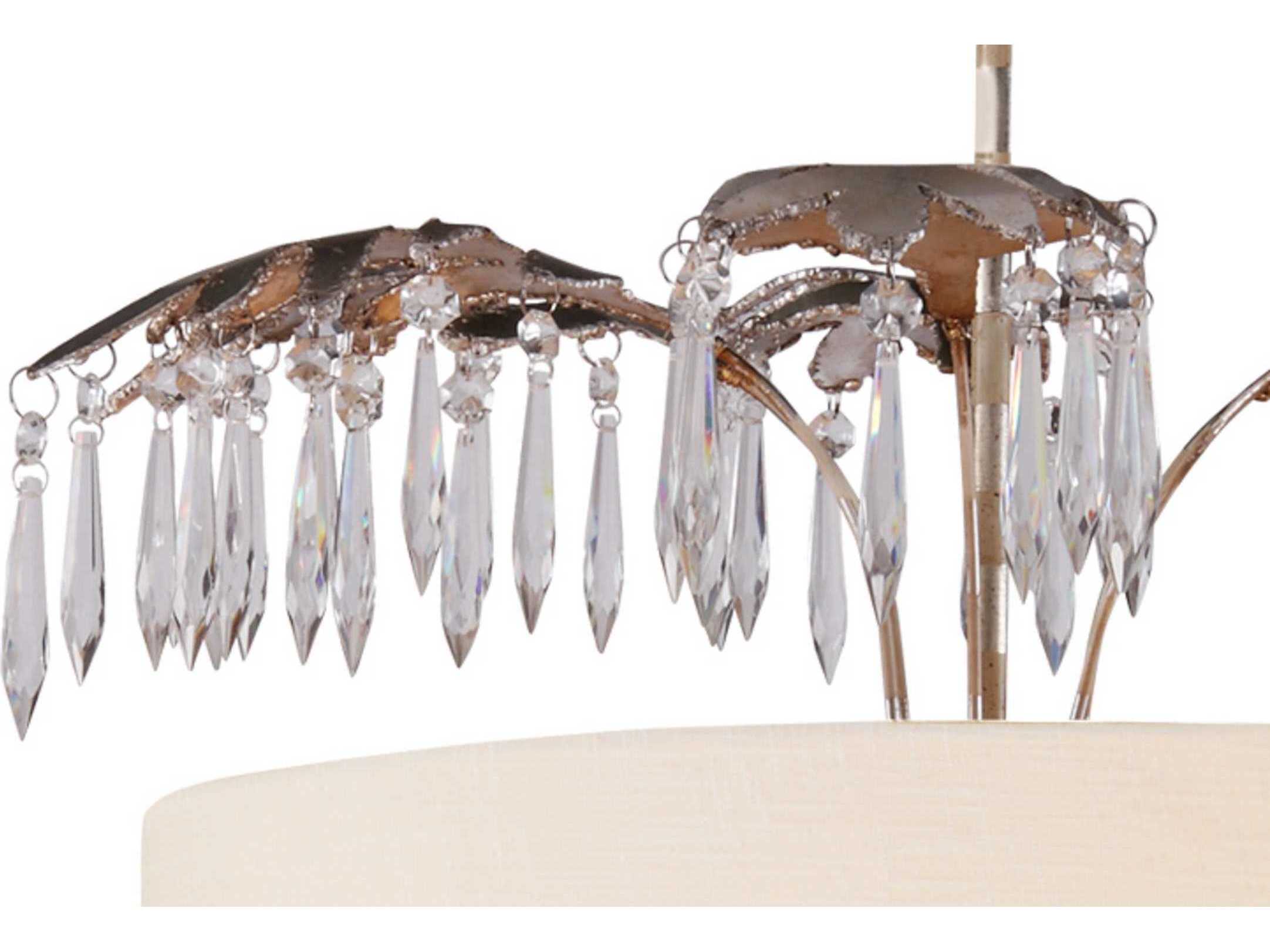 Lucas McKearn Antoinette 5-Light Cream Distressed Gold And Silver Crystal Glass Candelabra Drum Chandelier