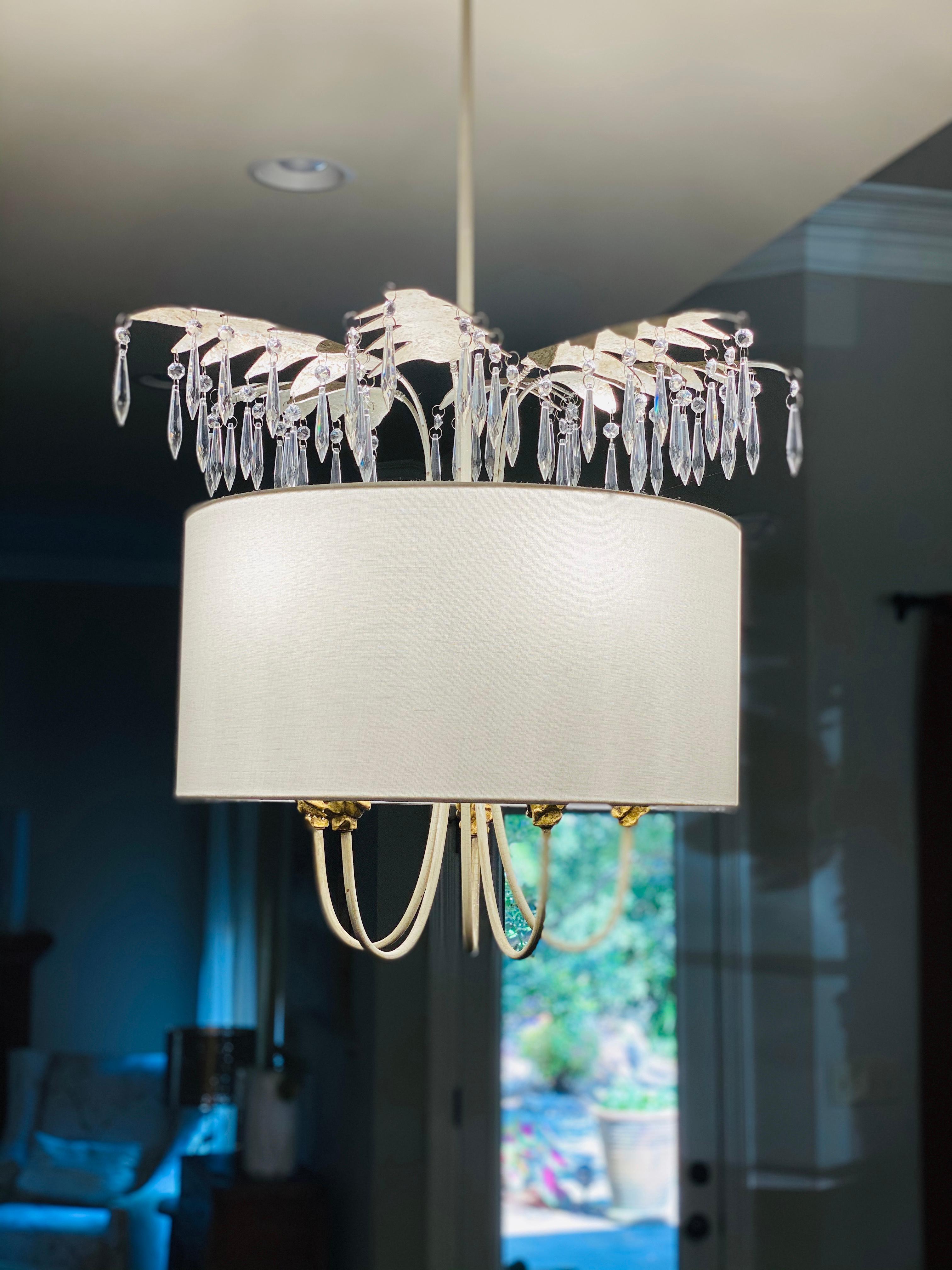 Lucas McKearn Antoinette 5-Light Cream Distressed Gold And Silver Crystal Glass Candelabra Drum Chandelier