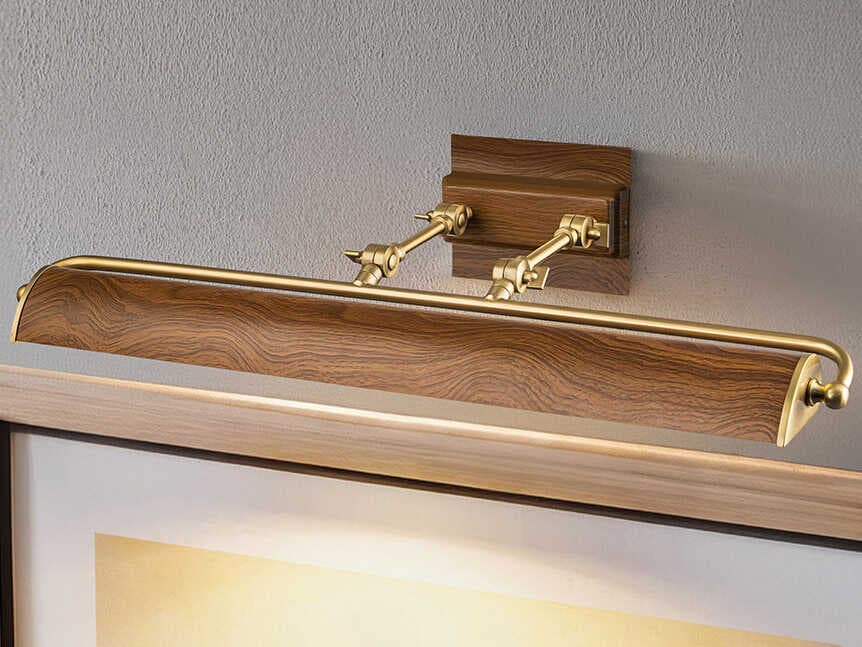 Lucas McKearn Winchfield 4-Light Aged Brass Oak Wood Picture Light