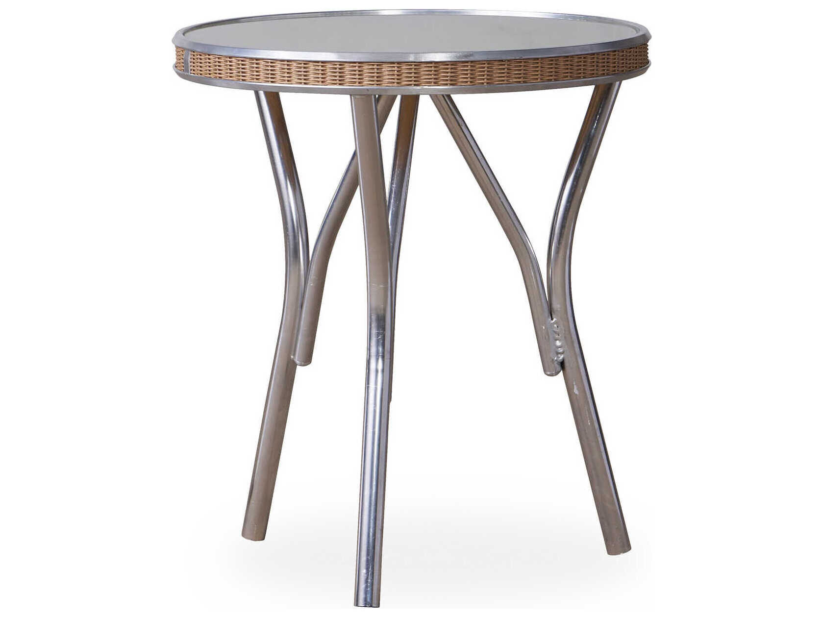 Lloyd Flanders All Seasons Wicker Round Taupe Glass Top Outdoor End Table