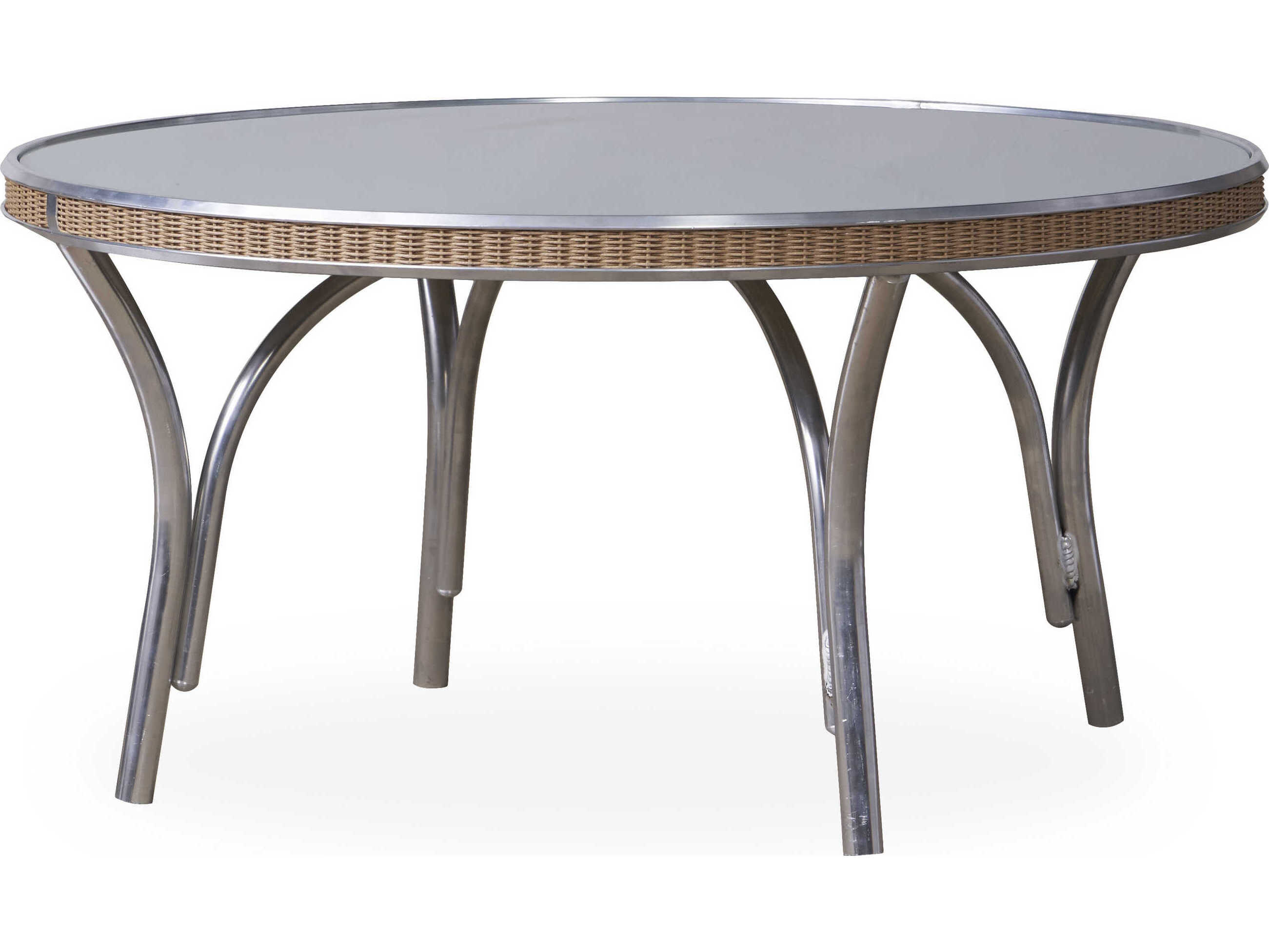 Lloyd Flanders All Seasons Wicker Round Taupe Glass Top Outdoor Coffee Table