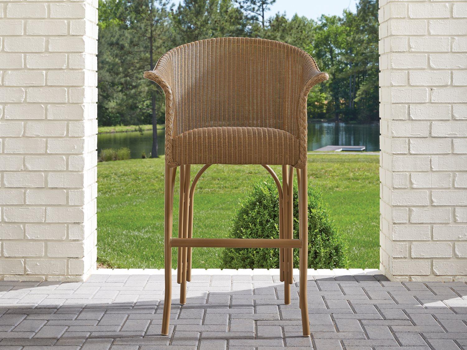 Lloyd Flanders All Seasons Wicker Outdoor Patio Bar Stool with Padded Seat