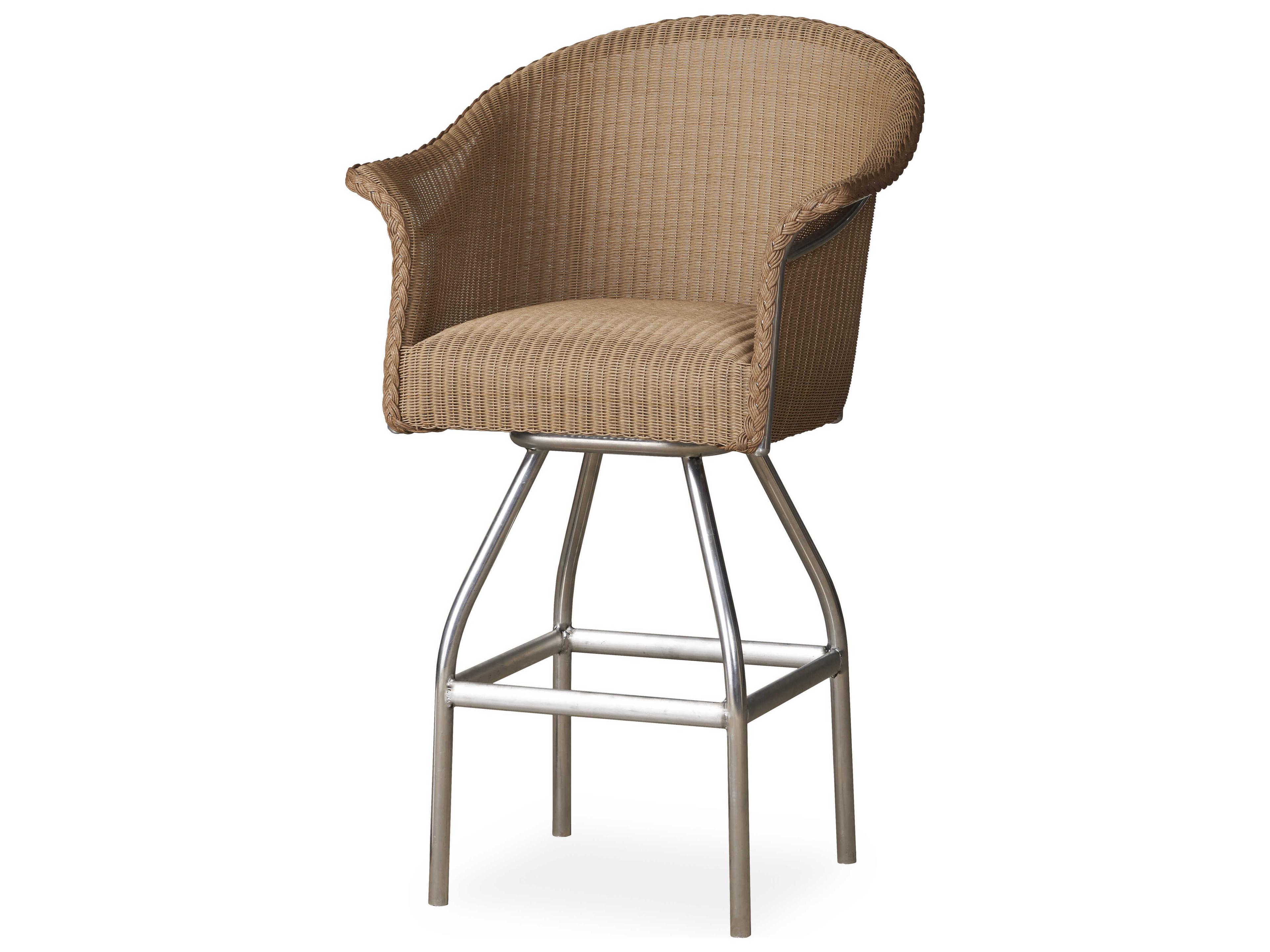 Lloyd Flanders All Seasons Wicker Swivel Patio Bar Stool with Padded Seat