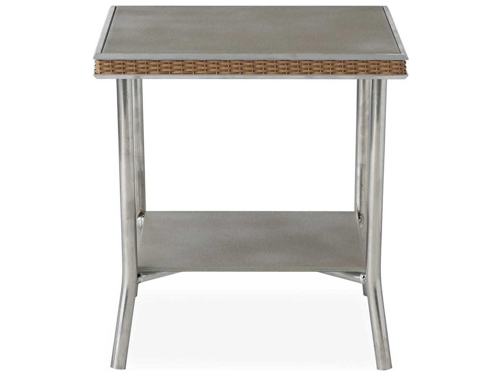 Lloyd Flanders Visions Wicker Square Taupe Glass Outdoor End Table
