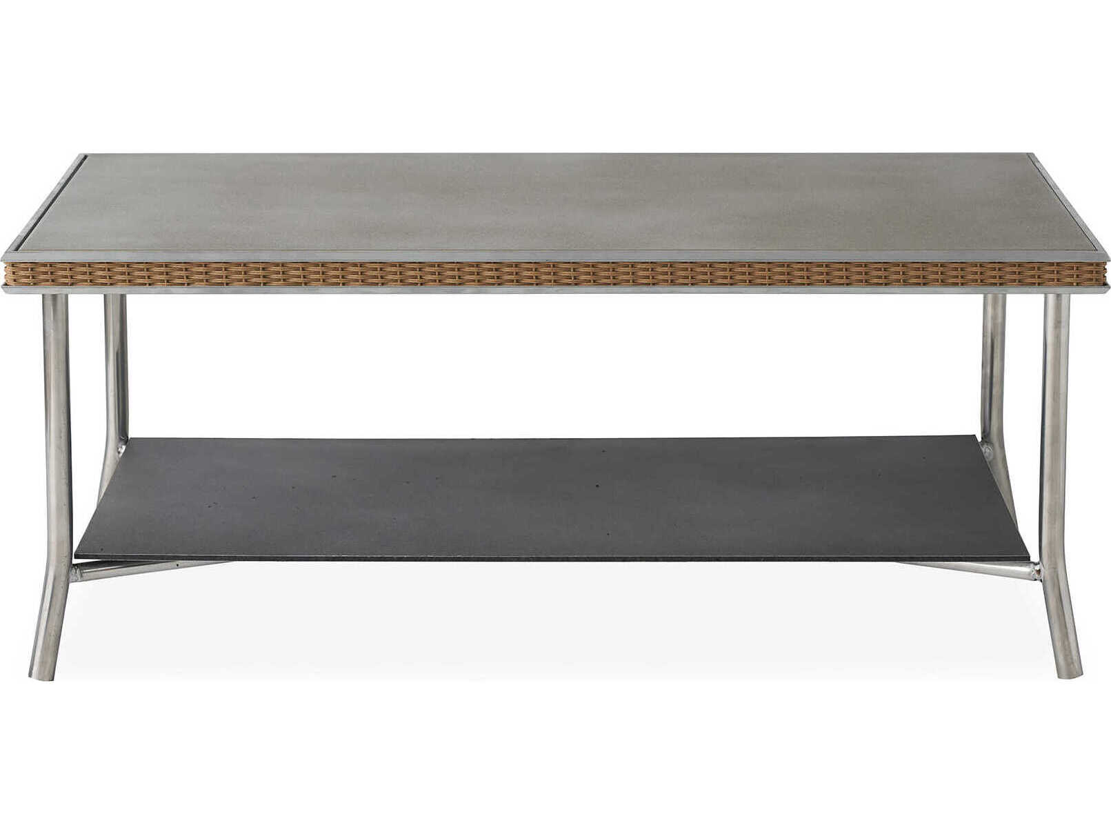 Lloyd Flanders Visions Wicker Rectangular Taupe Glass Top Outdoor Coffee Table