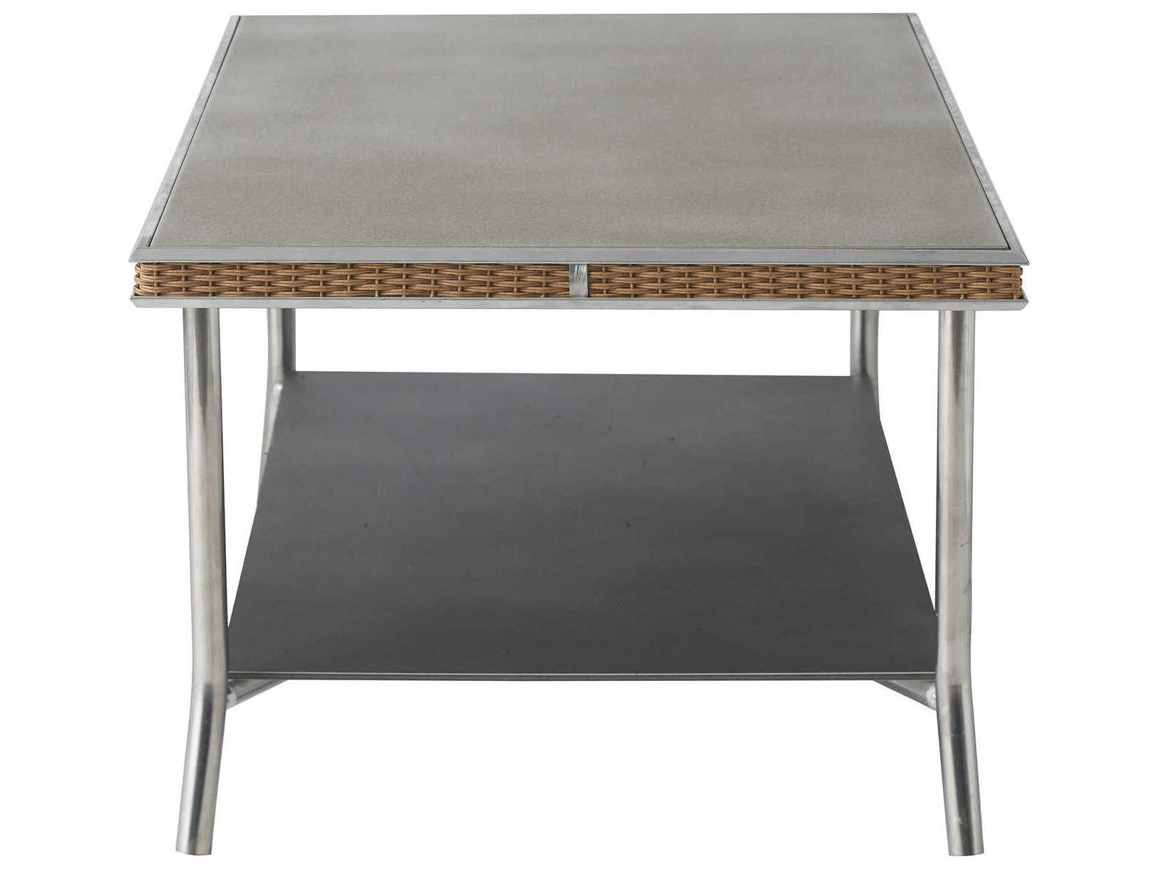 Lloyd Flanders Quick Ship Visions Wicker Rectangular Taupe Glass Top Outdoor Coffee Table