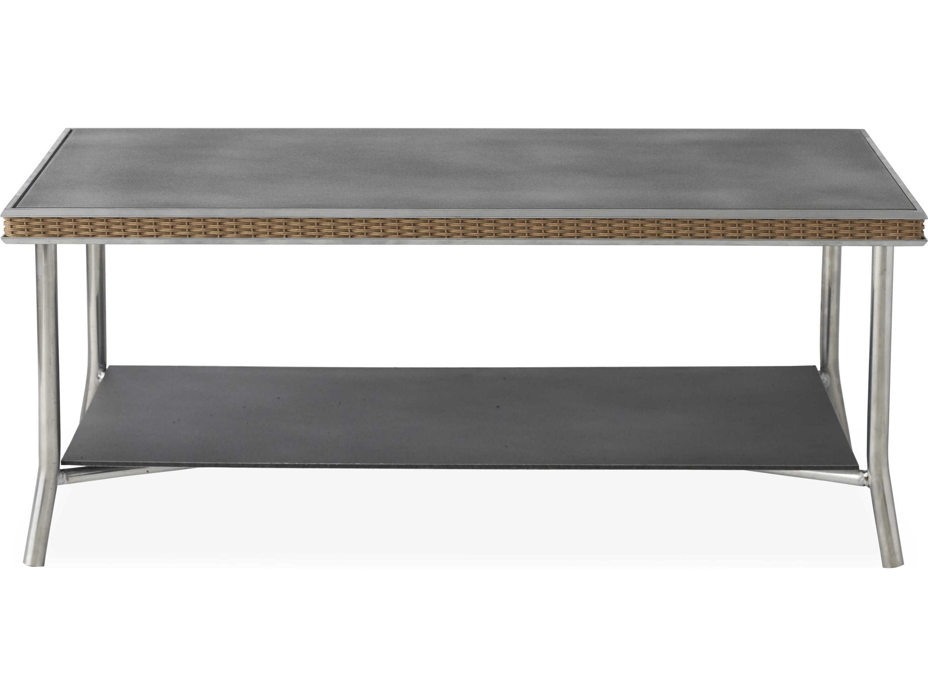 Lloyd Flanders Visions Wicker Rectangular Charcoal Glass Top Outdoor Patio Coffee Table