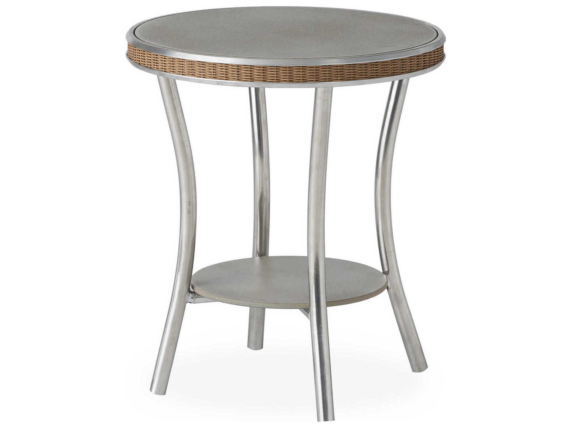 Lloyd Flanders Essence Wicker Round Glass Top Outdoor Patio End Table