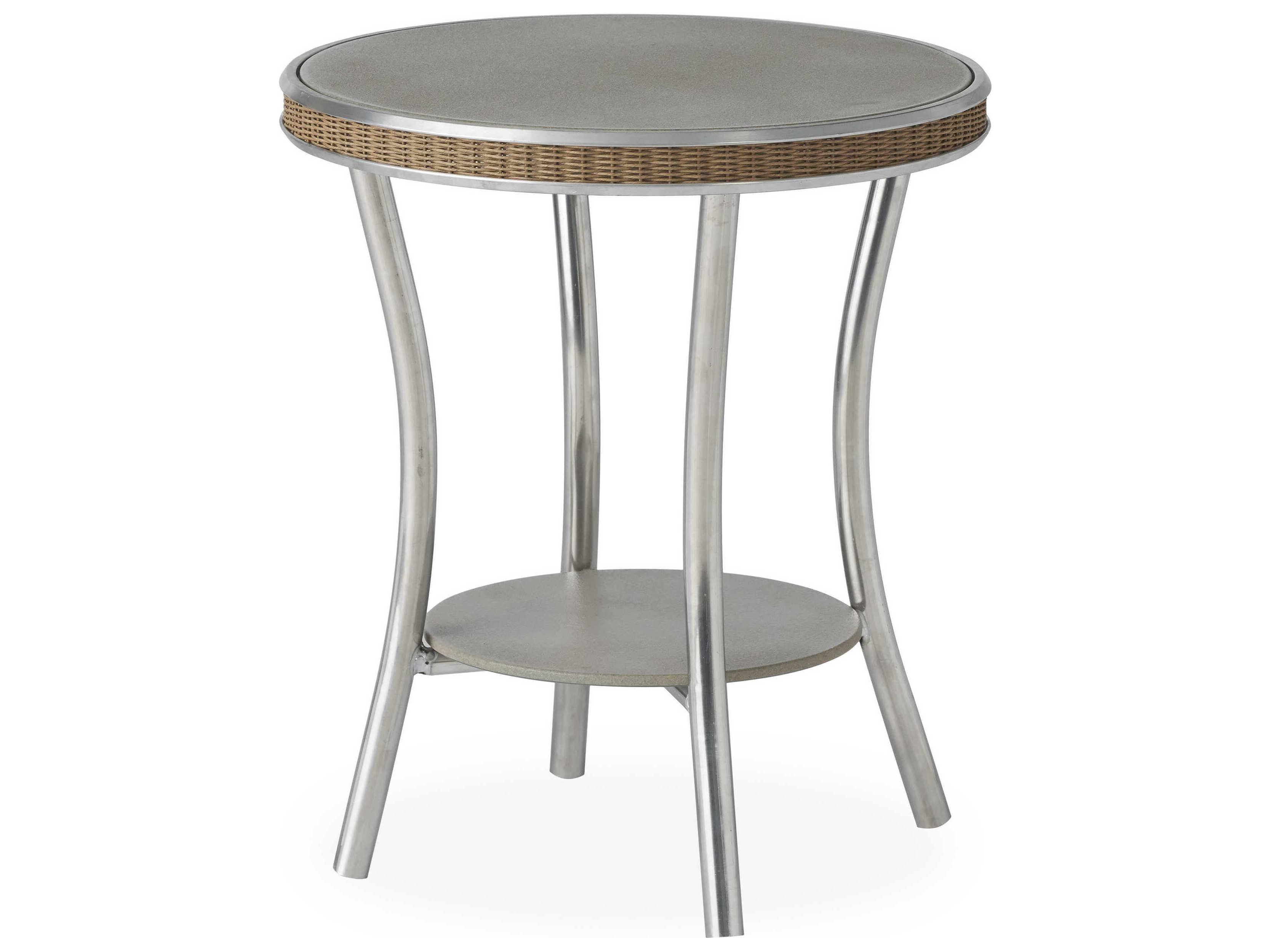 Lloyd Flanders Essence Wicker Round Glass Top Outdoor Patio End Table