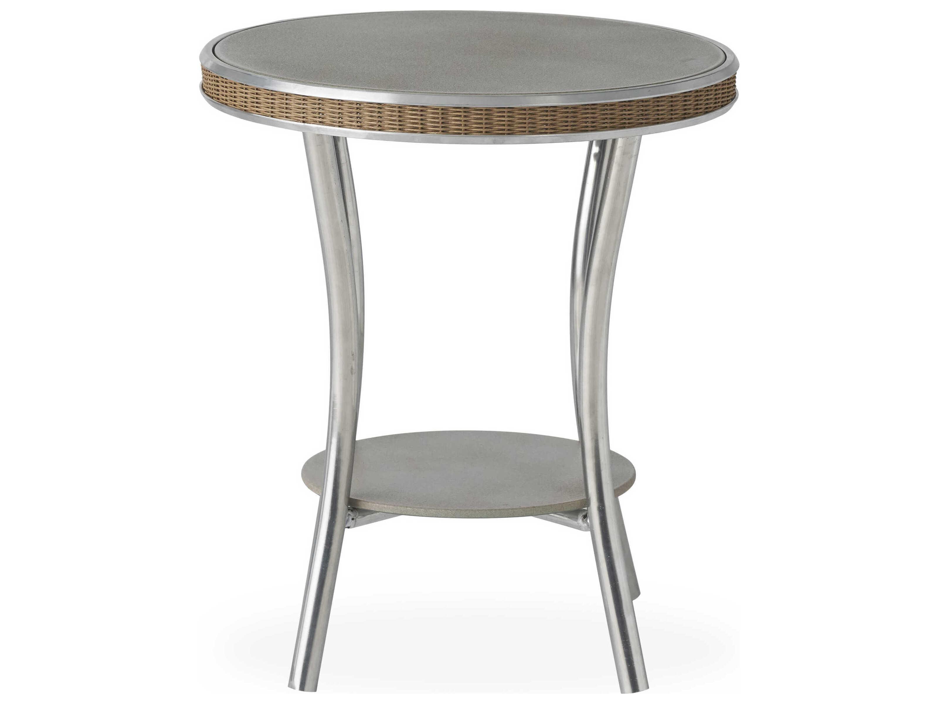 Lloyd Flanders Essence Wicker Round Glass Top Outdoor Patio End Table