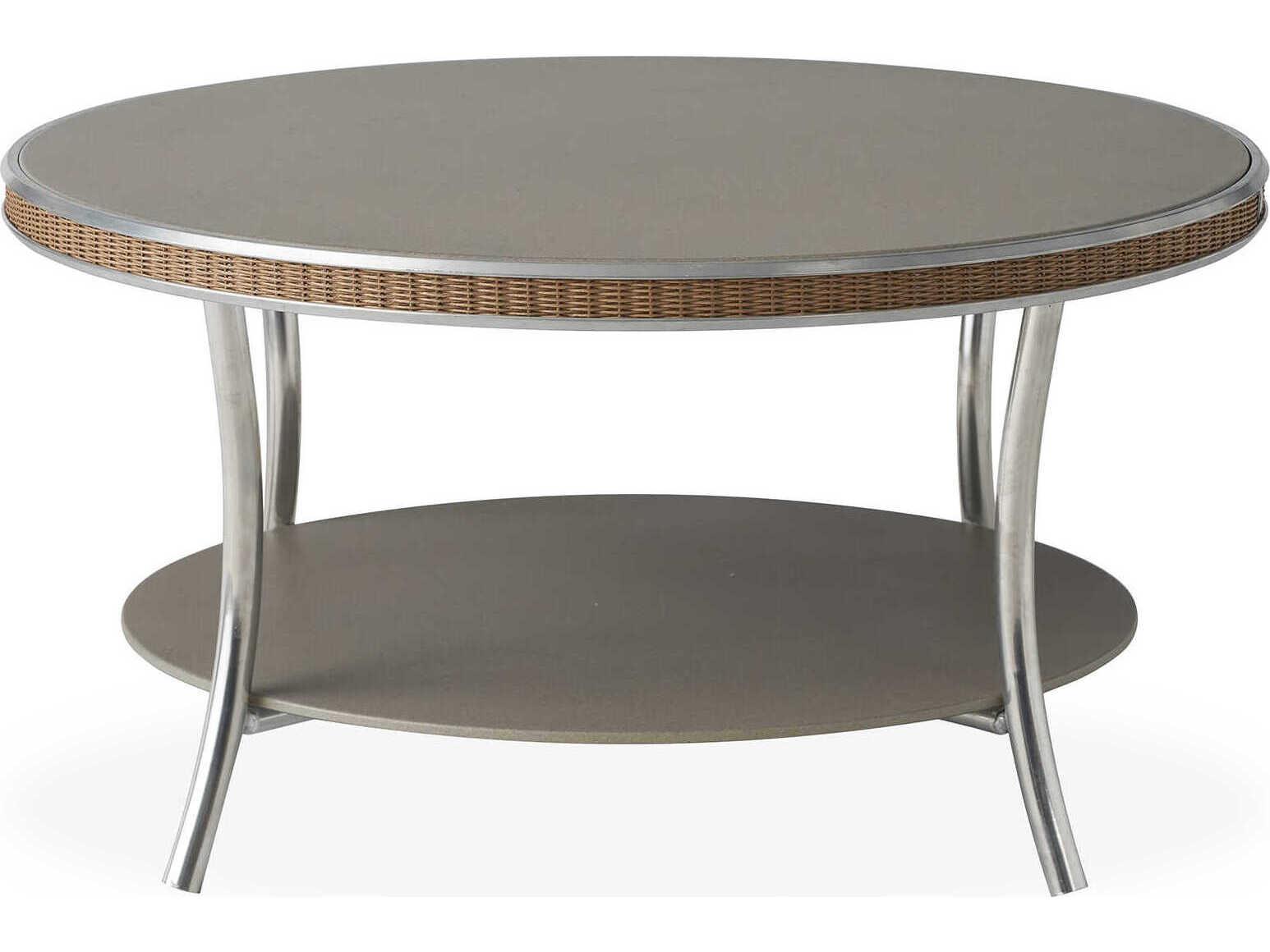 Lloyd Flanders Essence Wicker Round Taupe Glass Top Outdoor Patio Coffee Table