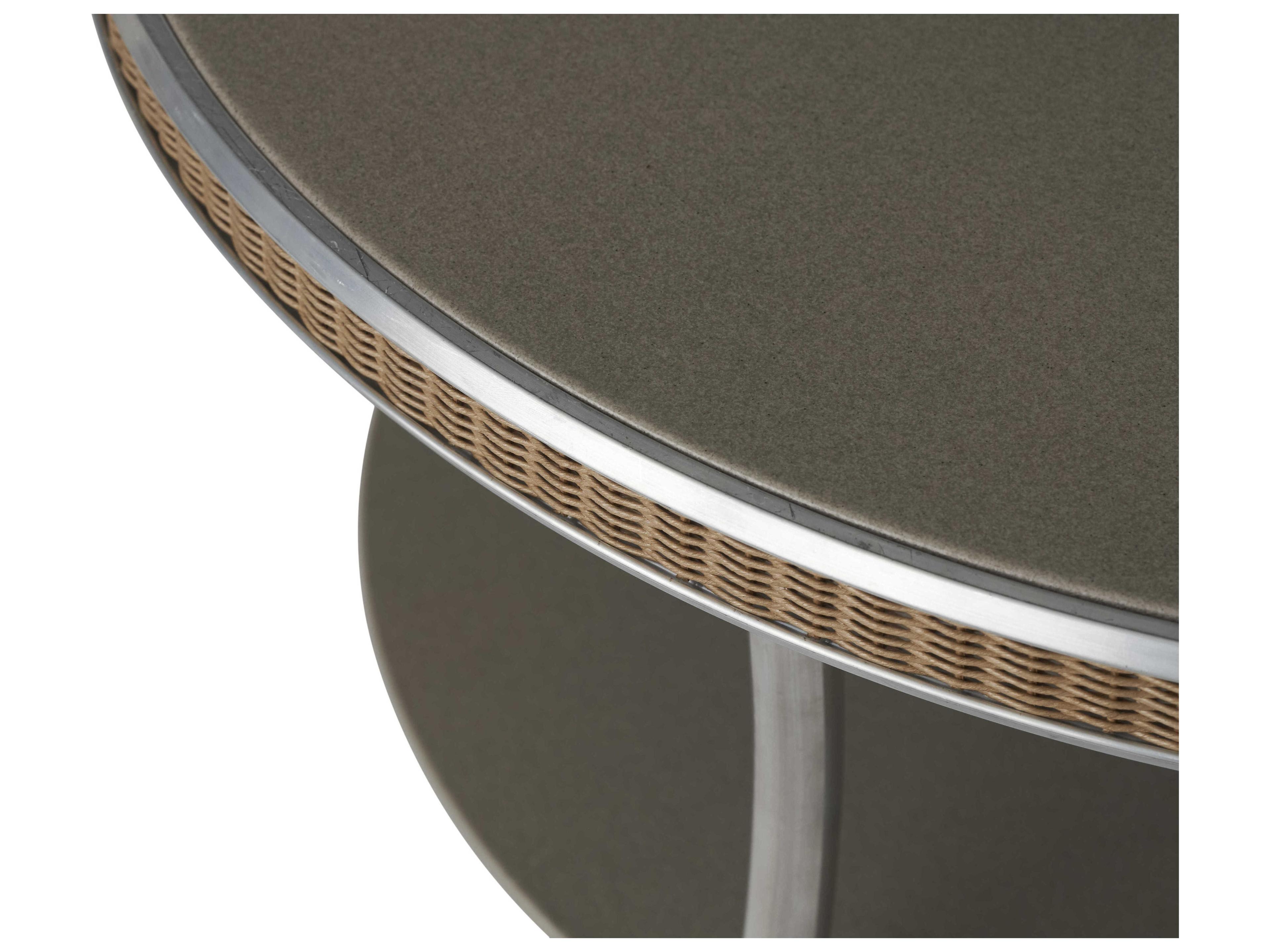 Lloyd Flanders Essence Wicker Round Taupe Glass Top Outdoor Patio Coffee Table