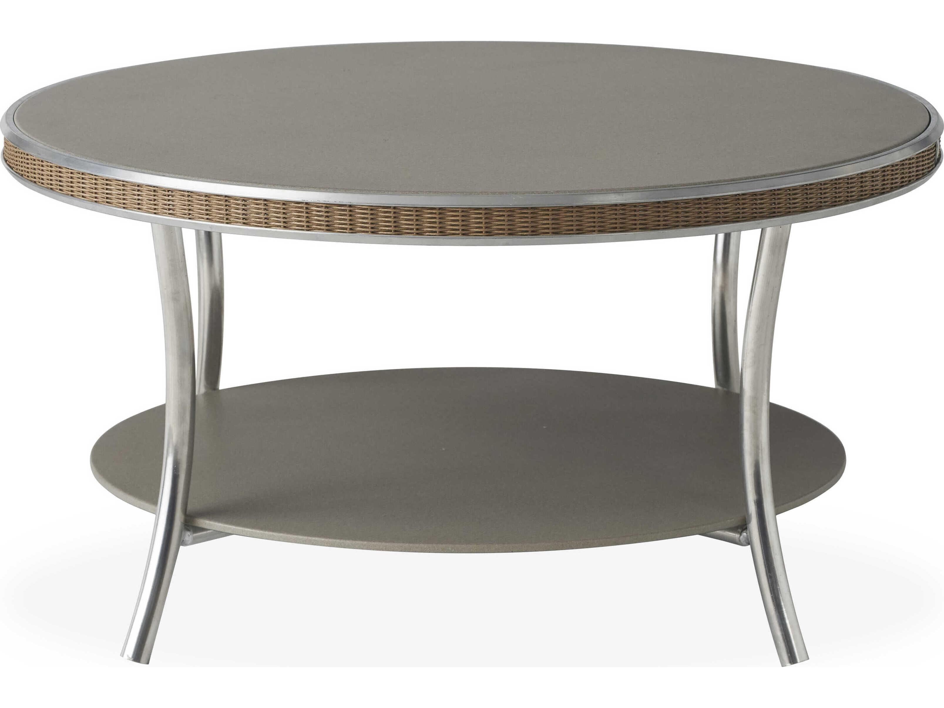 Lloyd Flanders Essence Wicker Round Taupe Glass Top Outdoor Patio Coffee Table