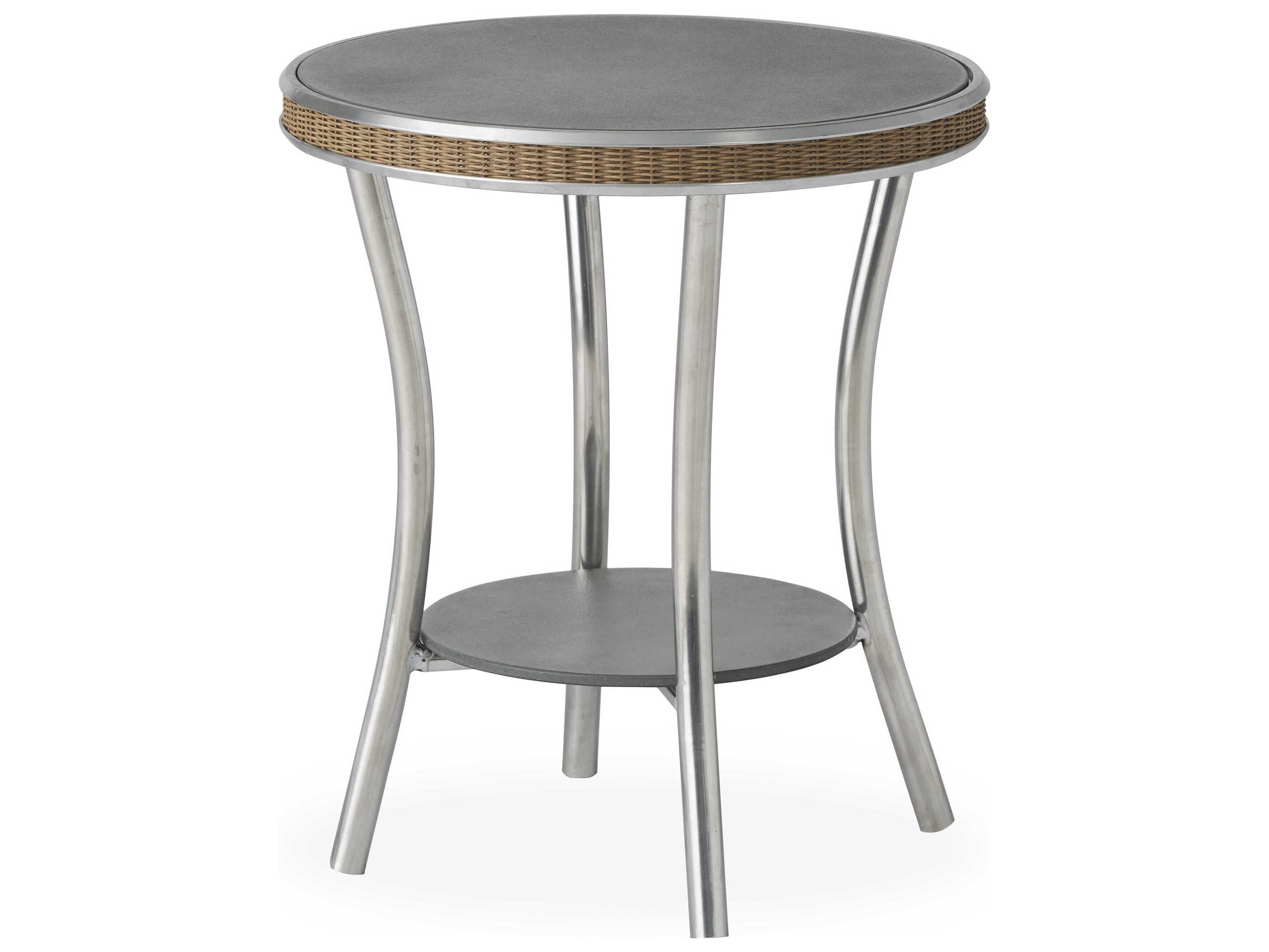 Lloyd Flanders Essence Wicker Round Charcoal Glass Top Patio End Table