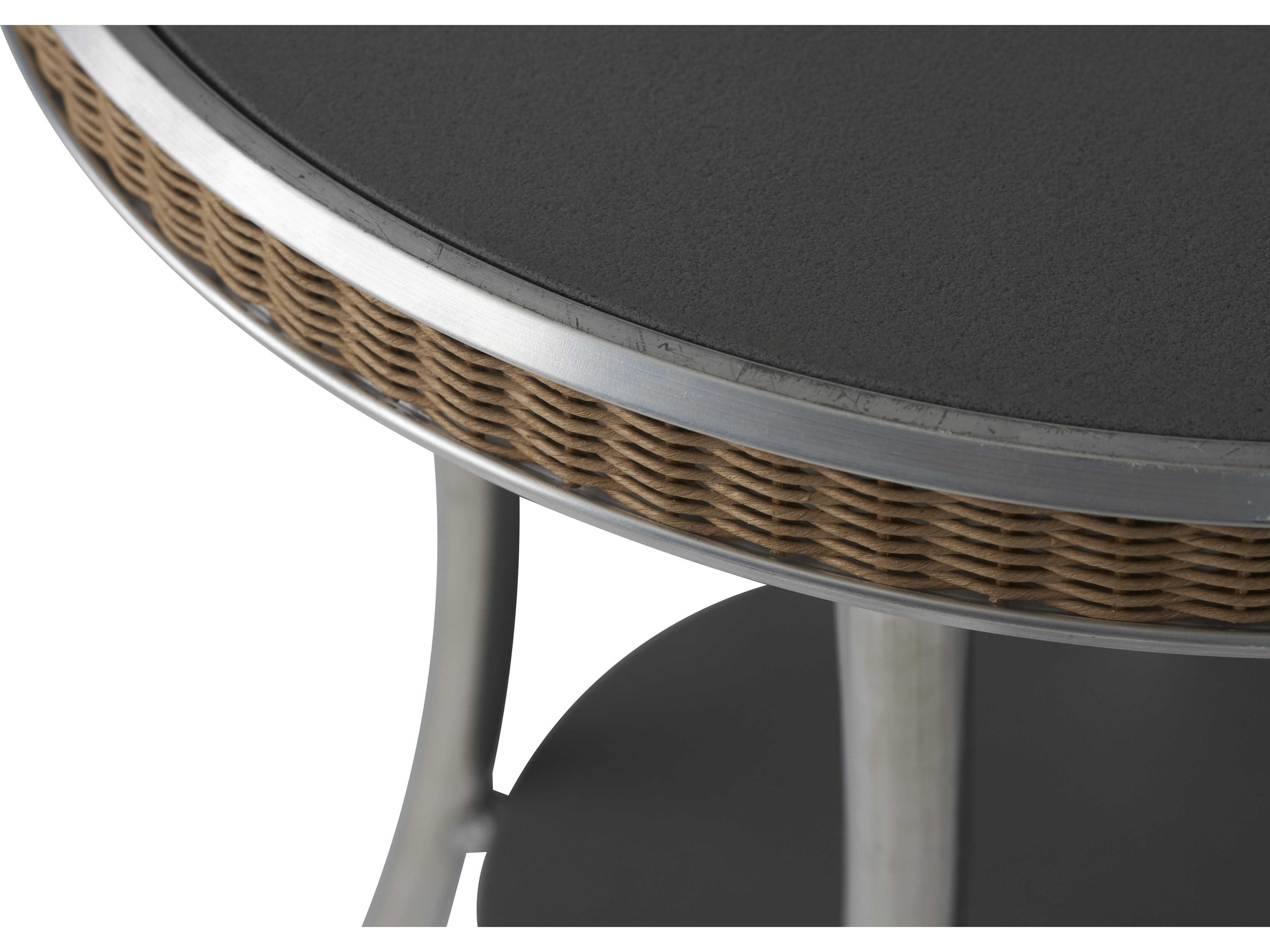 Lloyd Flanders Essence Wicker Round Charcoal Glass Top Patio End Table