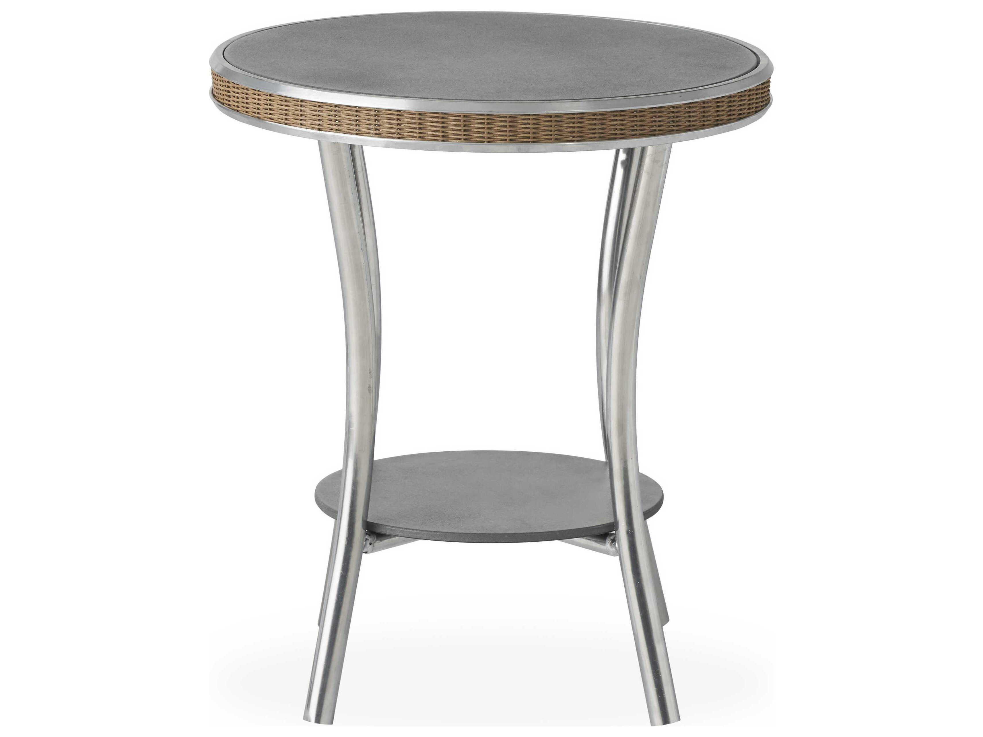 Lloyd Flanders Essence Wicker Round Charcoal Glass Top Patio End Table
