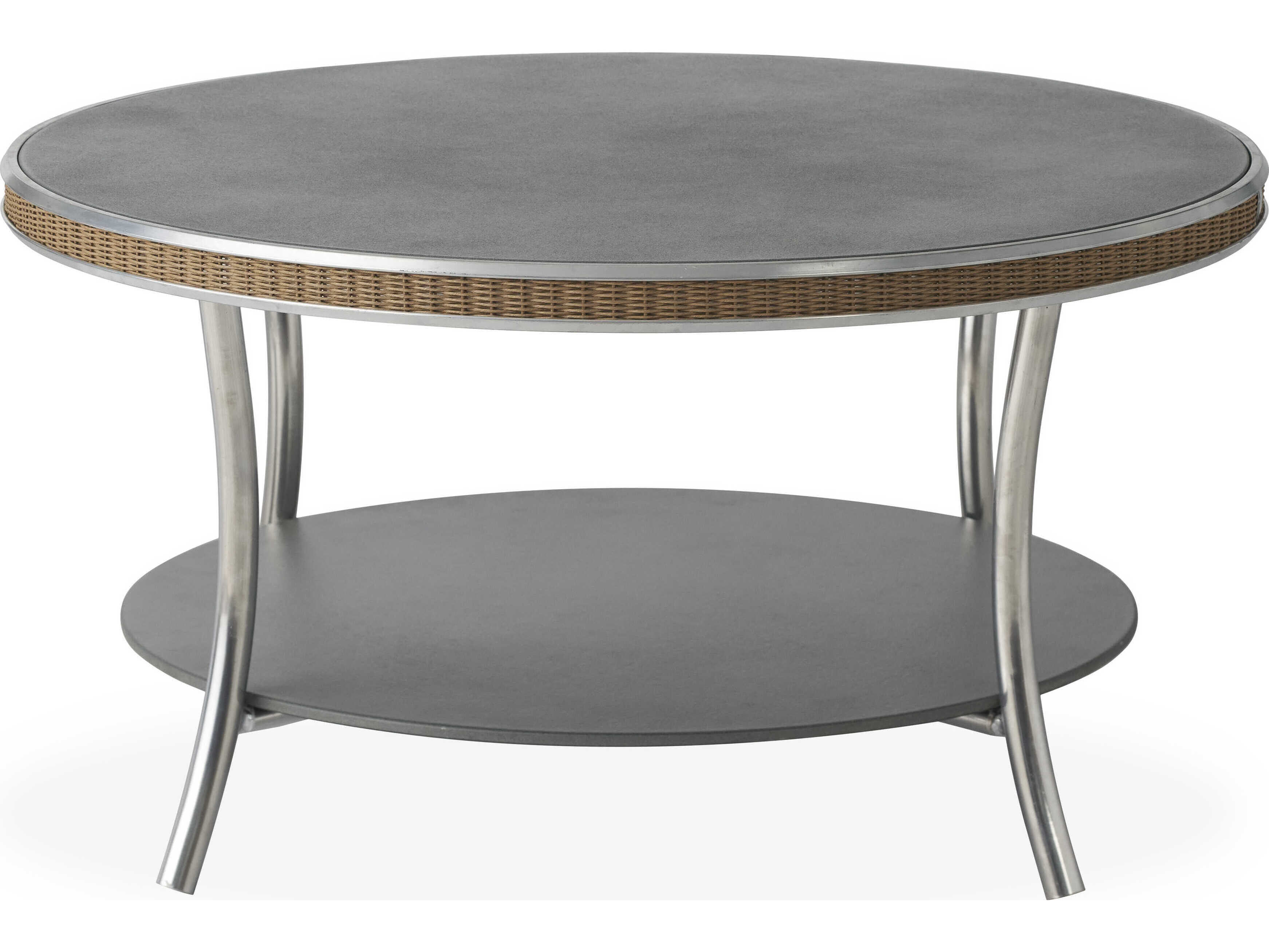 Lloyd Flanders Essence Wicker Round Charcoal Glass Top Patio Coffee Table