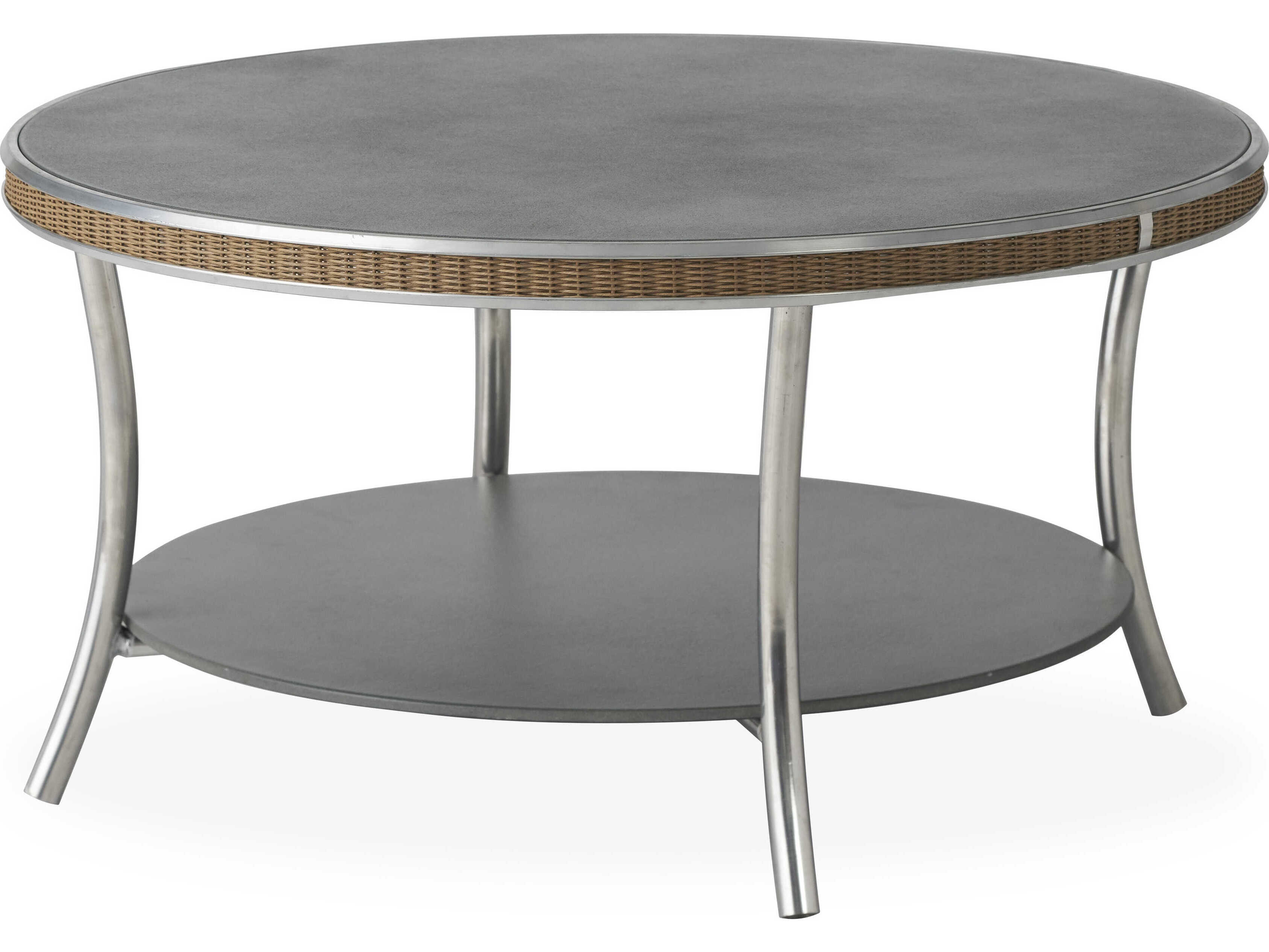 Lloyd Flanders Essence Wicker Round Charcoal Glass Top Patio Coffee Table