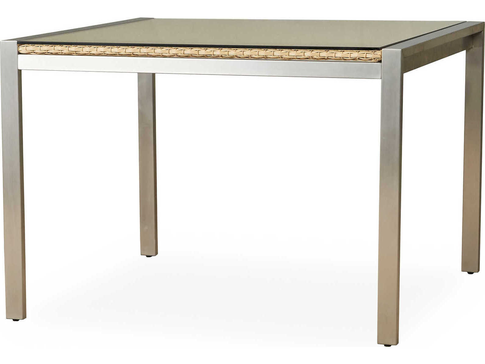 Lloyd Flanders Elements Steel Wicker Square Lay-On Glass Top Outdoor Patio Dining Table