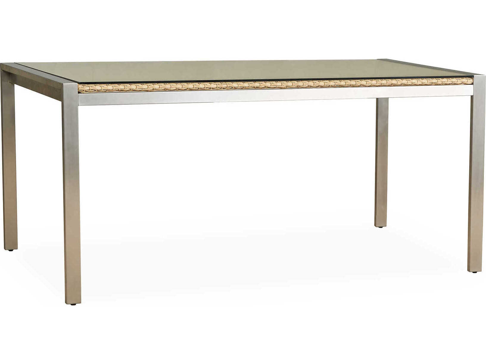 Lloyd Flanders Elements Steel Wicker Rectangular Lay-On Glass Top Patio Dining Table