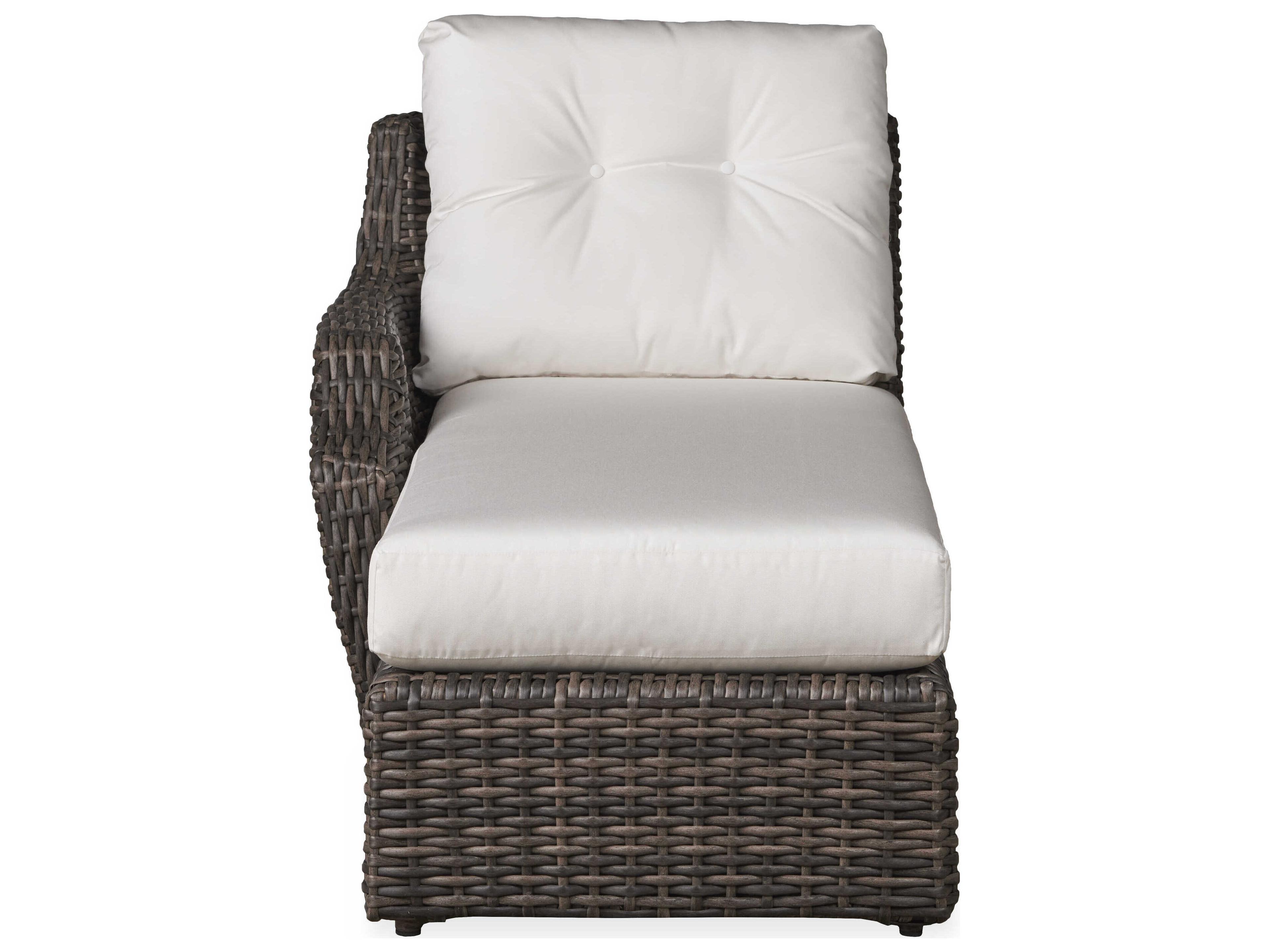 Lloyd Flanders Largo Vintage Oak Wicker Right Arm Outdoor Patio Chaise Lounge