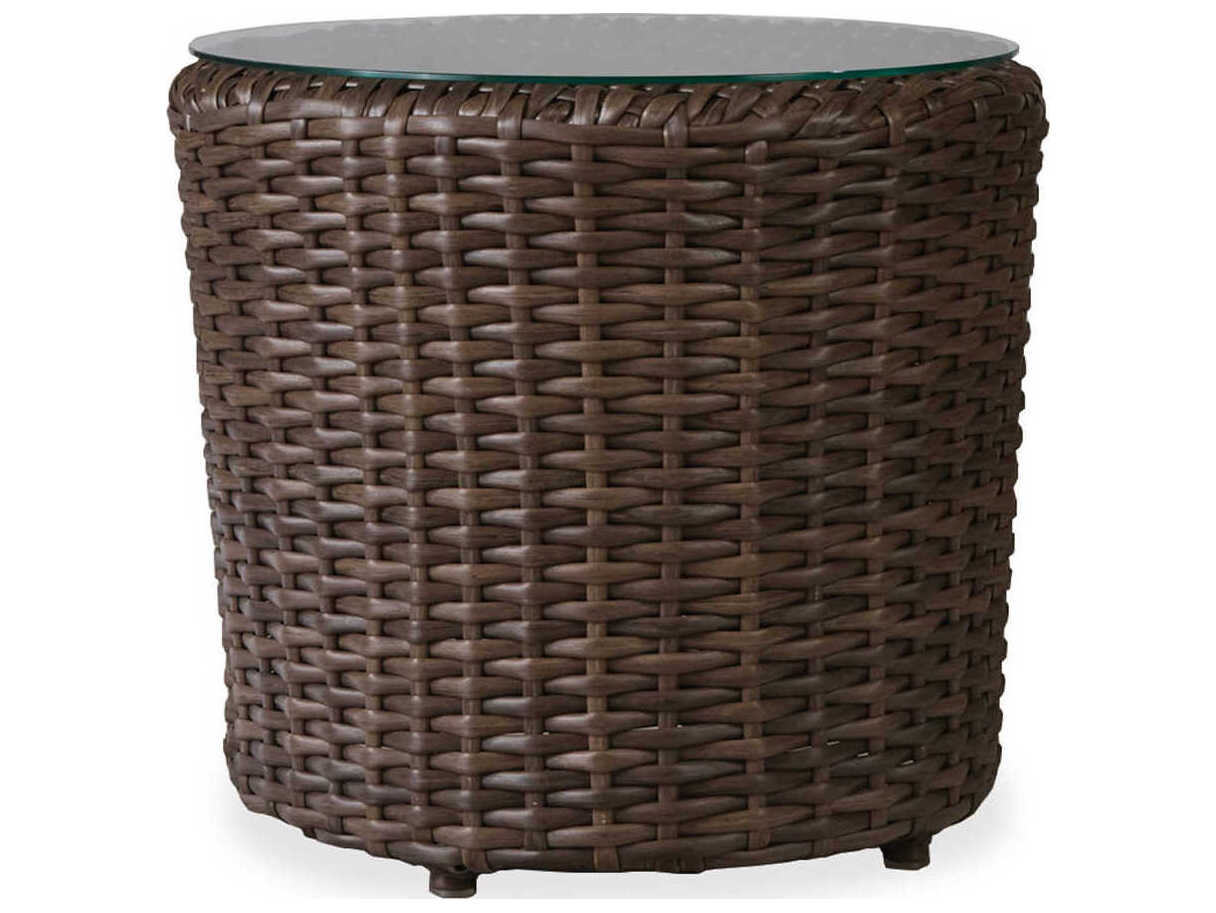 Lloyd Flanders Largo Wicker Round Lay on Glass Top Outdoor Patio End Table