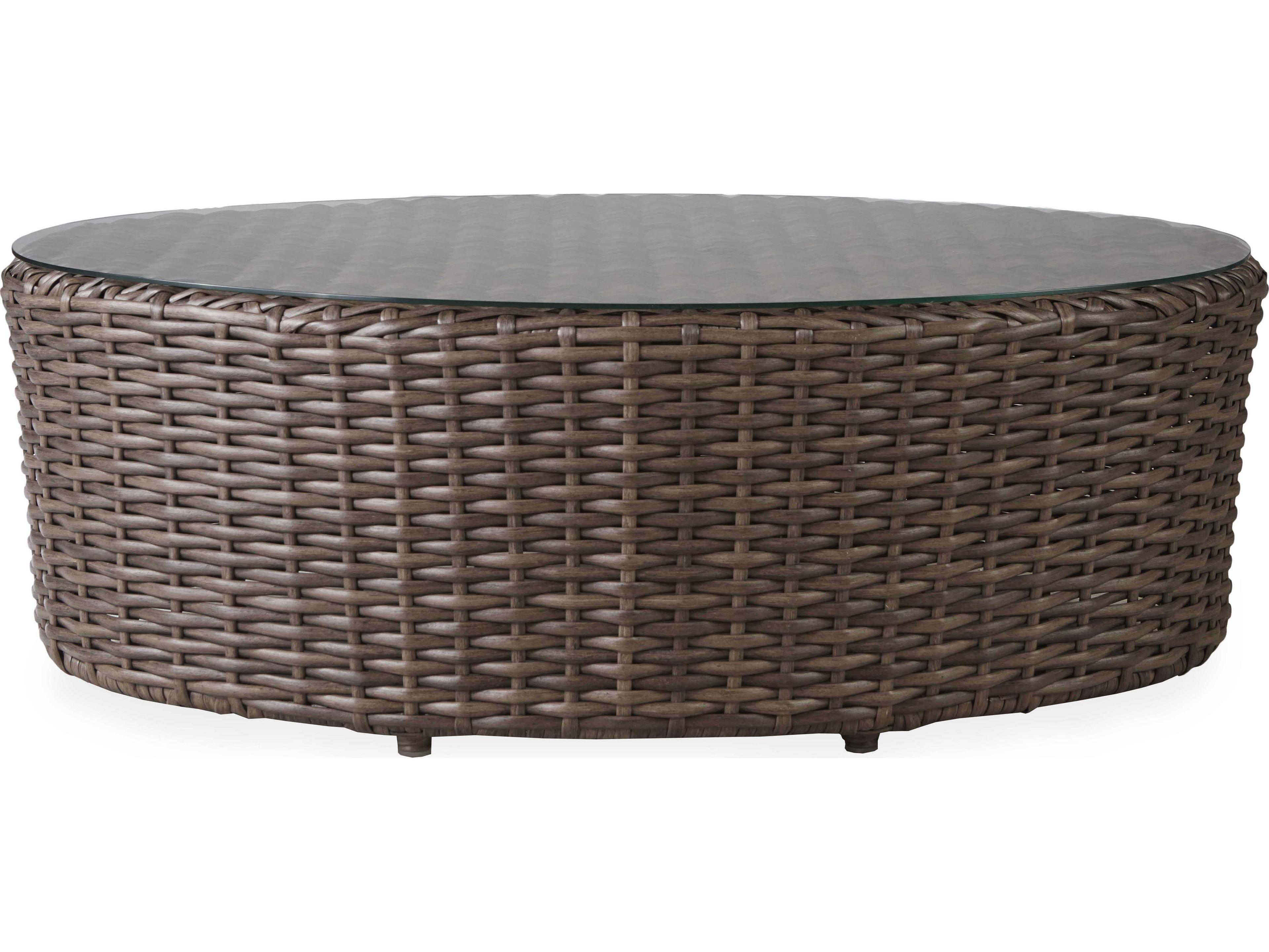 Lloyd Flanders Largo Wicker Oval Lay on Glass Top Patio Coffee Table