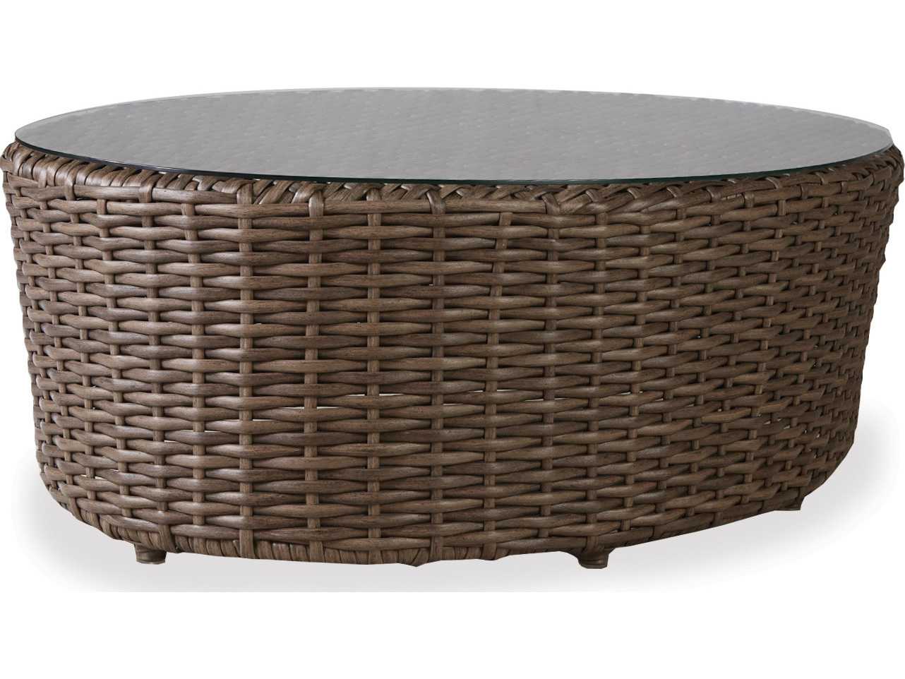 Lloyd Flanders Largo Wicker Oval Lay on Glass Top Patio Coffee Table
