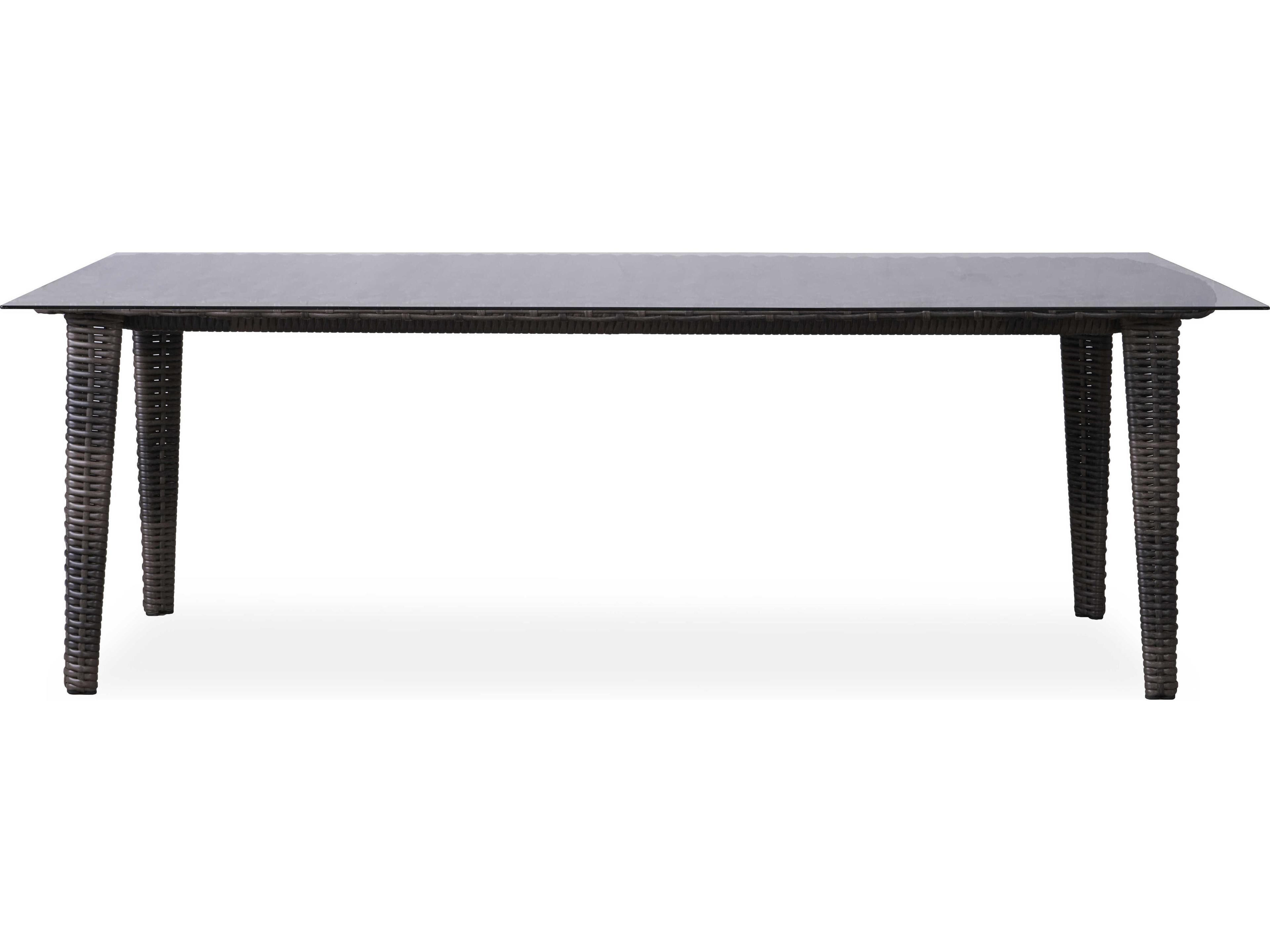 Lloyd Flanders Largo Vintage Oak Wicker Rectangular Outdoor Dining Table with Umbrella Hole