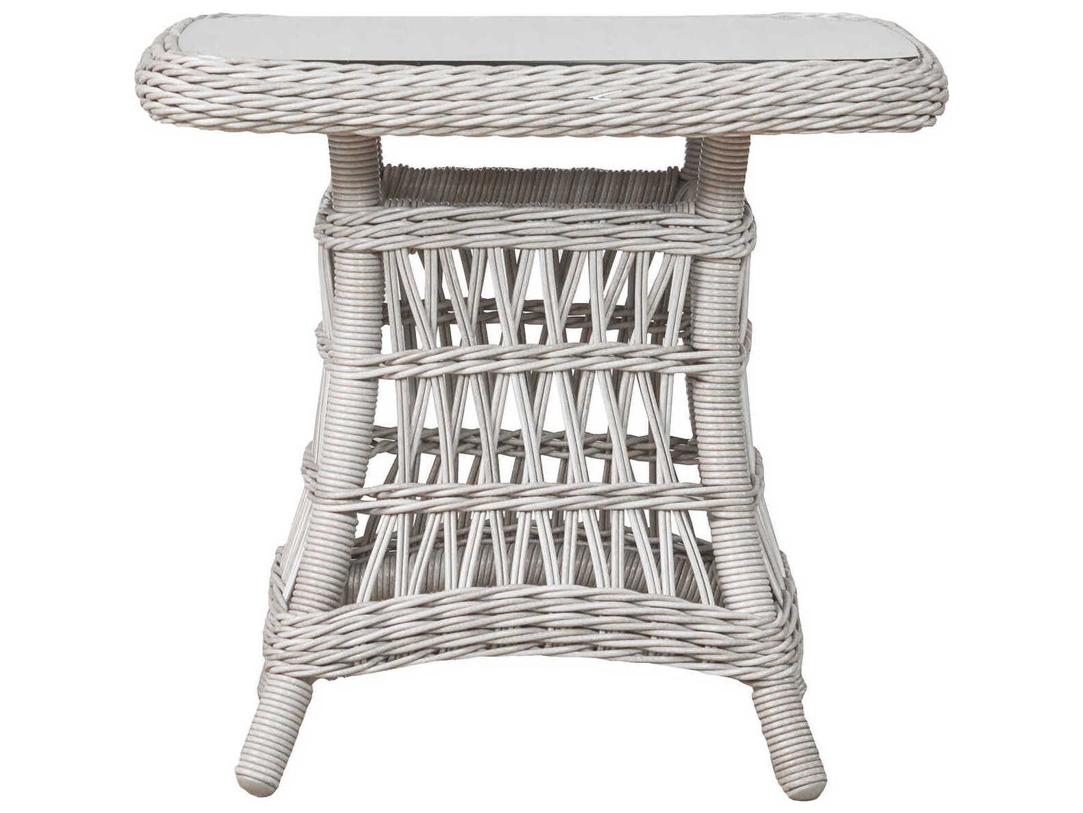 Lloyd Flanders Mackinac Wicker Square Lay-On Glass Top Outdoor End Table