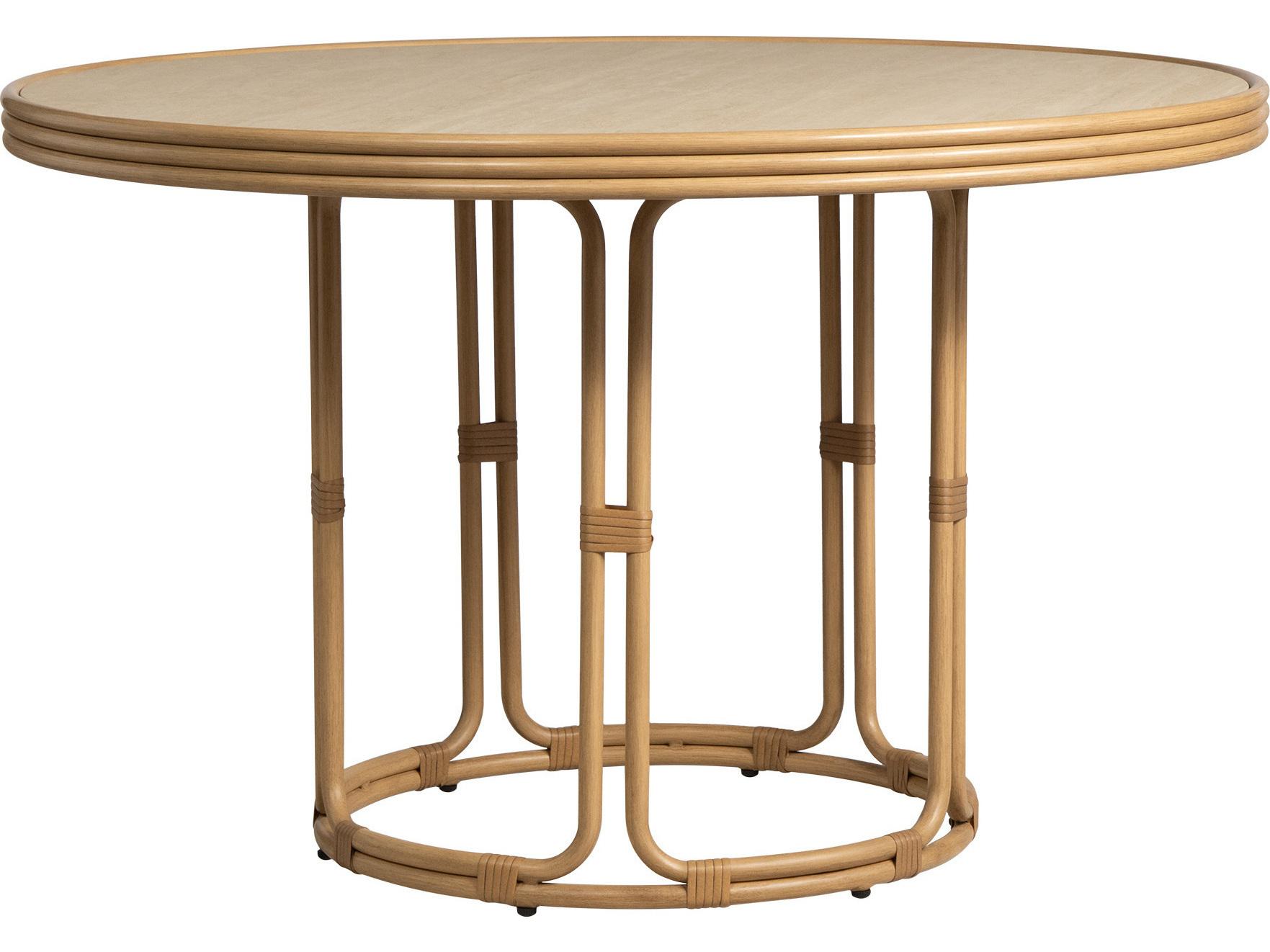 Lloyd Flanders Riviera 48” Round Dining Table with Natural Travertine Top