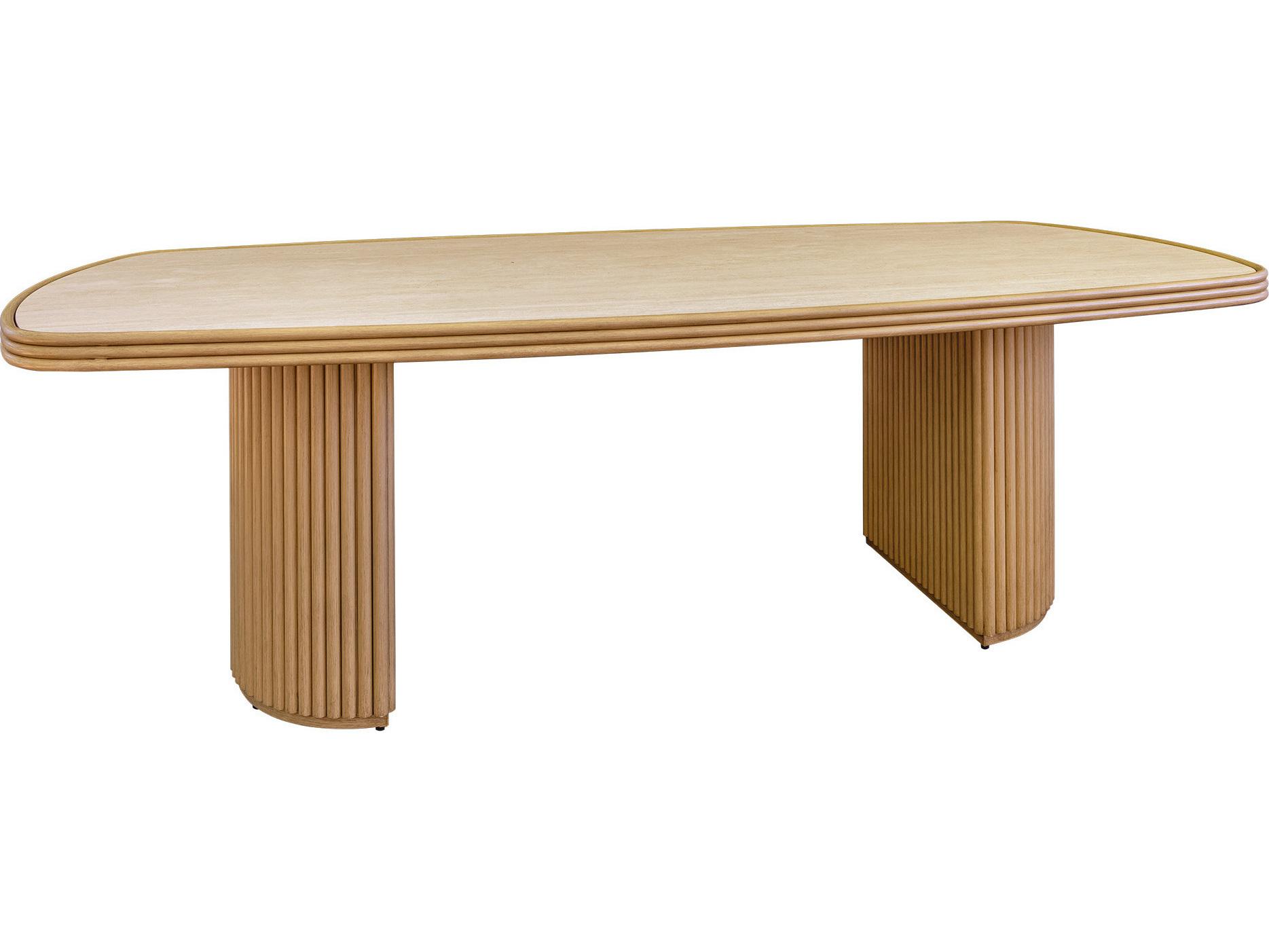 Lloyd Flanders Riviera 94.5” Rectangular Dining Table with Natural Travertine Top