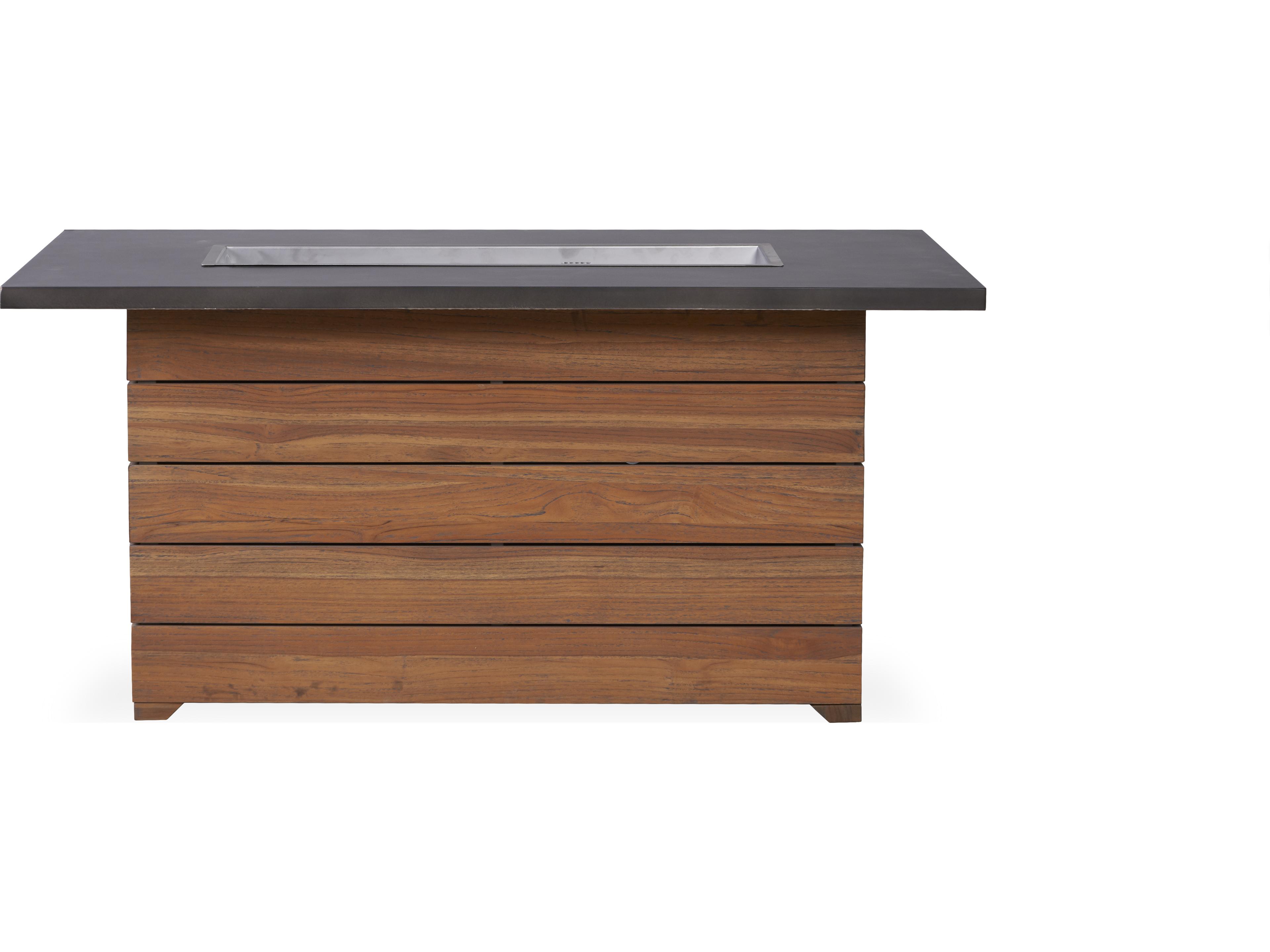 Lloyd Flanders Teak Antique Gray Rectangular Faux Concrete Top Fire Fit Table