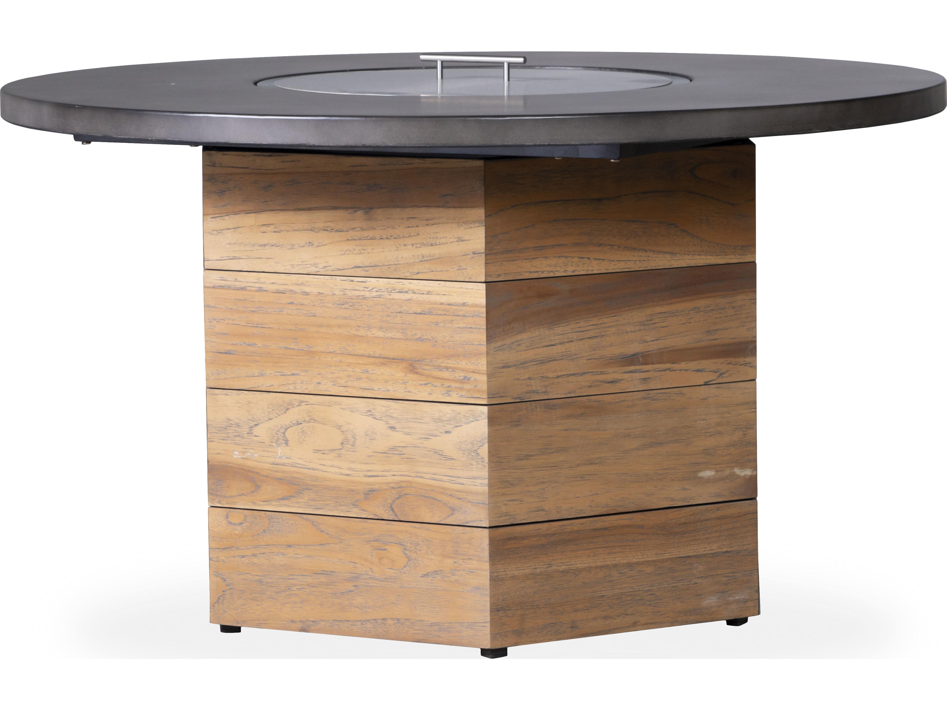 Lloyd Flanders Teak Antique Gray Hexagonal Patio Fire Pit Table