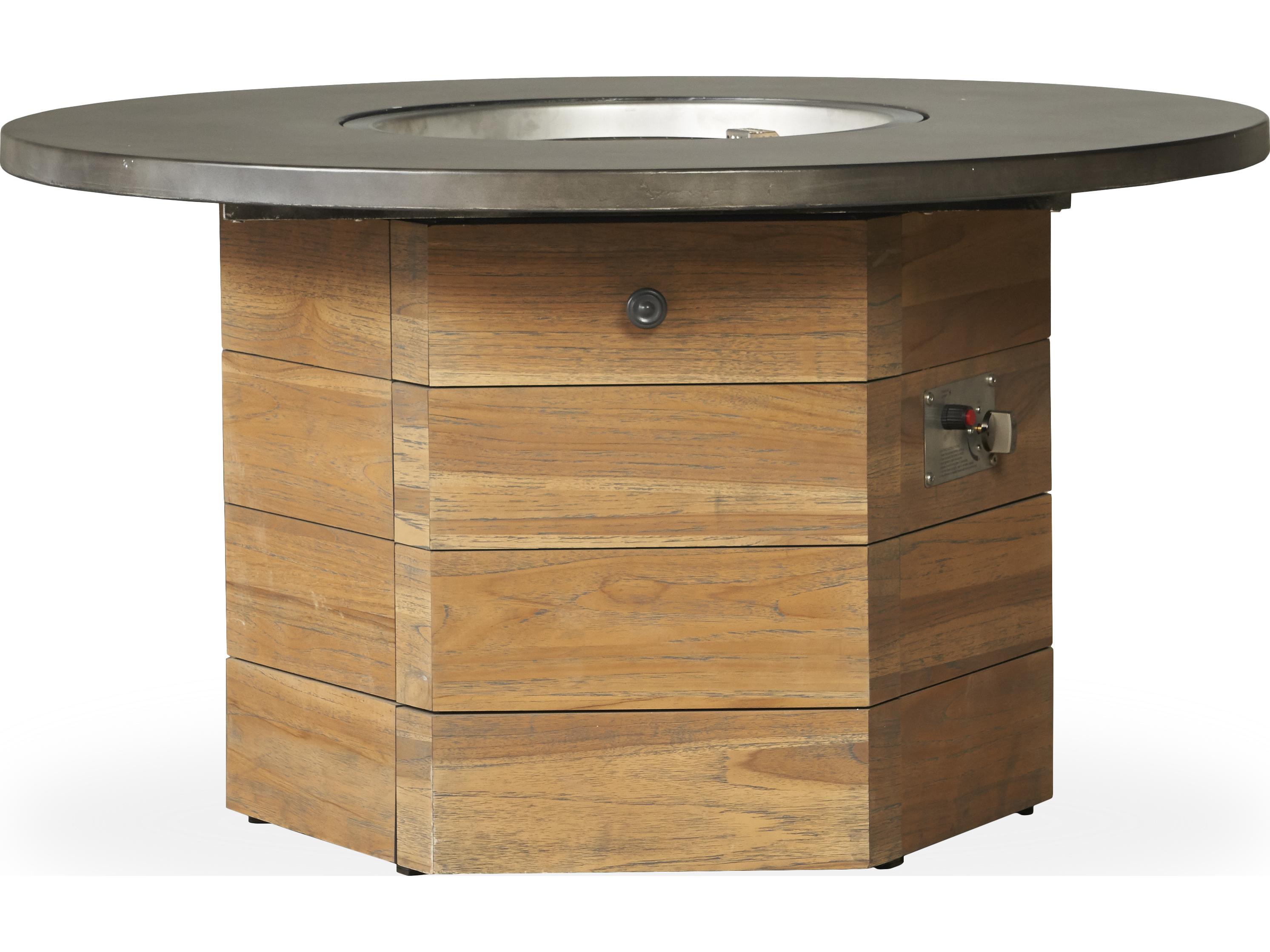 Lloyd Flanders Teak Antique Gray Hexagonal Patio Fire Pit Table