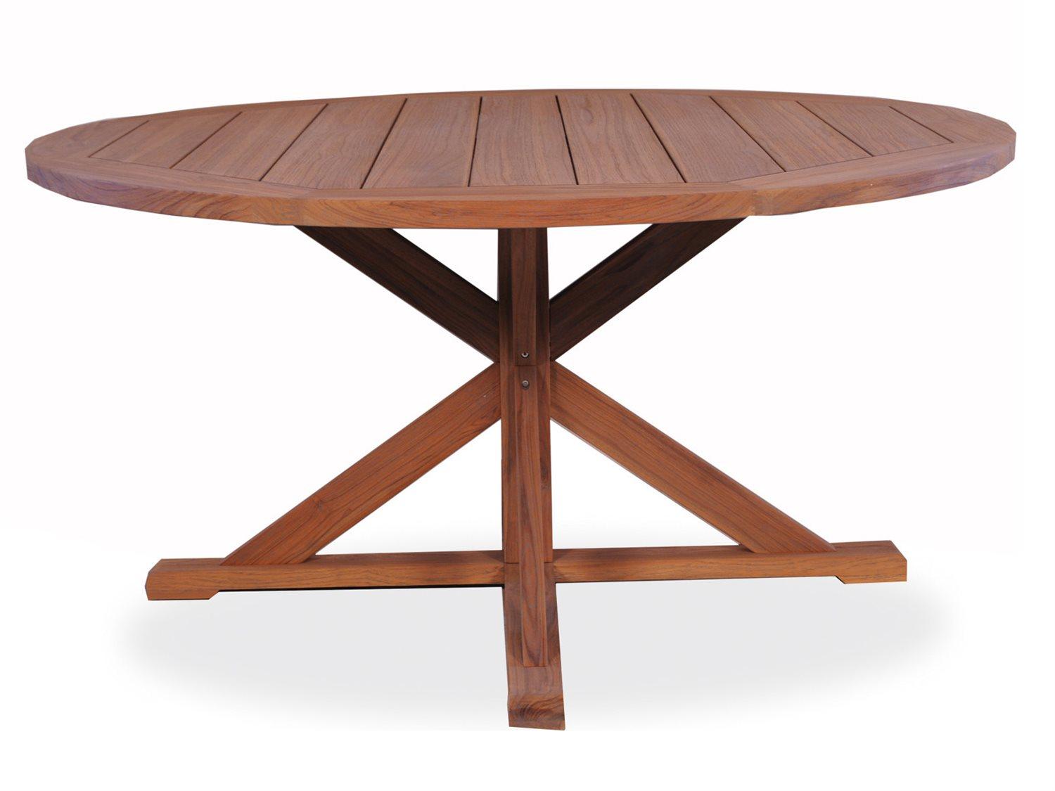 Lloyd Flanders Teak Round Pedestal Base Patio Dining Table